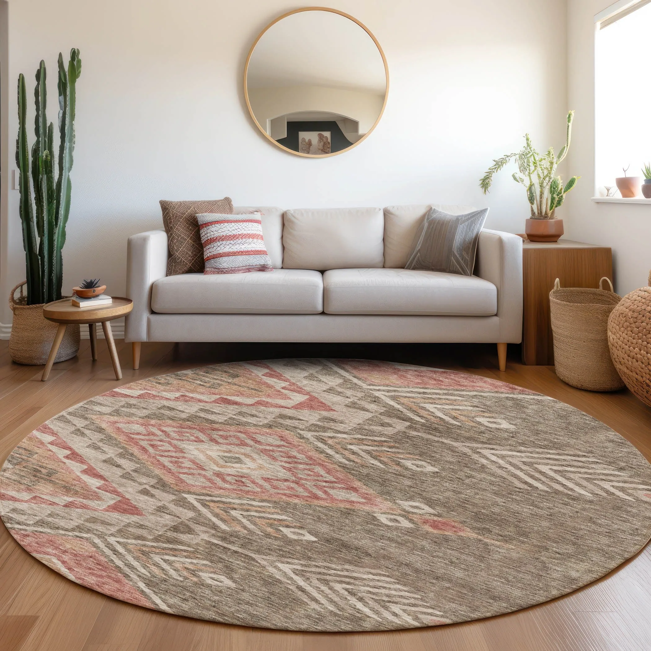 Machine Washable Indoor/ Outdoor Boho Tribal Chantille Rug