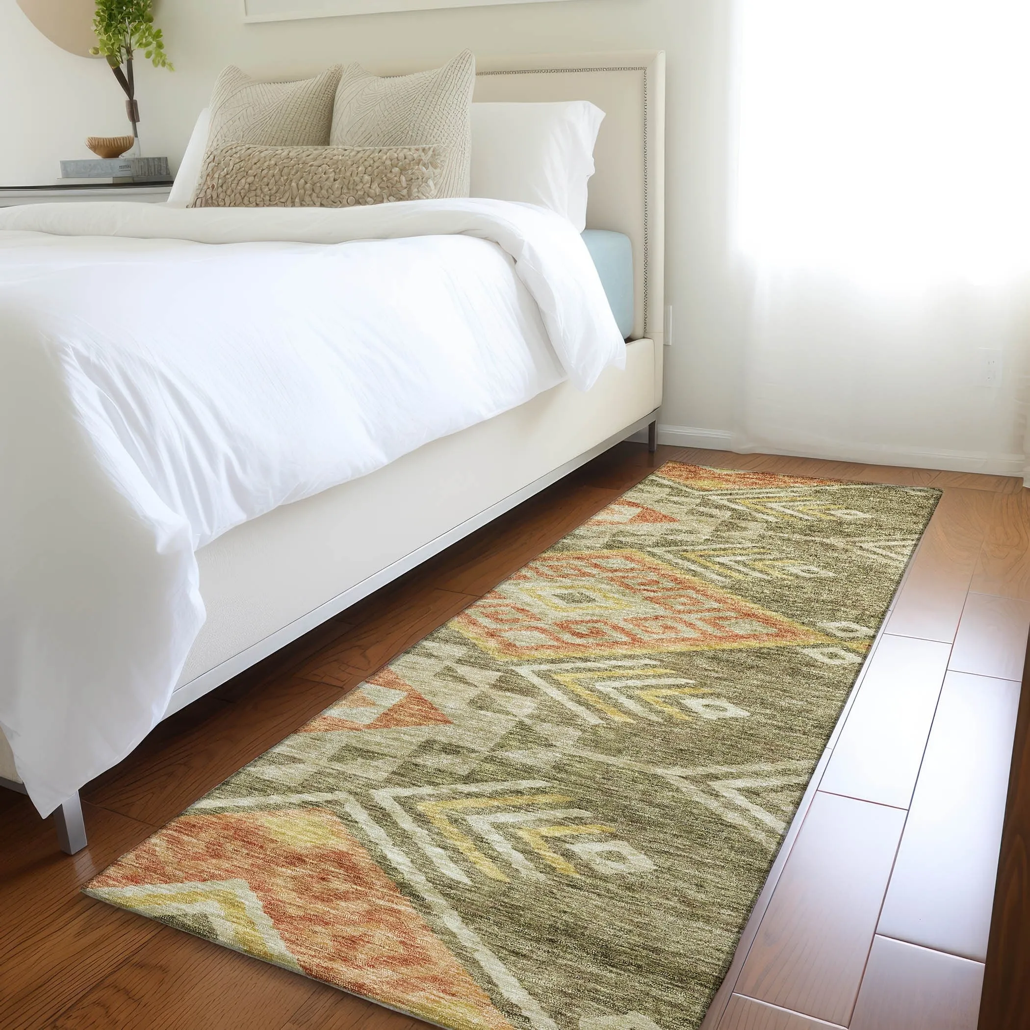 Machine Washable Indoor/ Outdoor Boho Tribal Chantille Rug