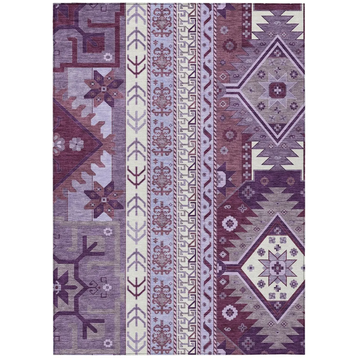 Machine Washable Indoor/ Outdoor Boho Tribal Chantille Rug