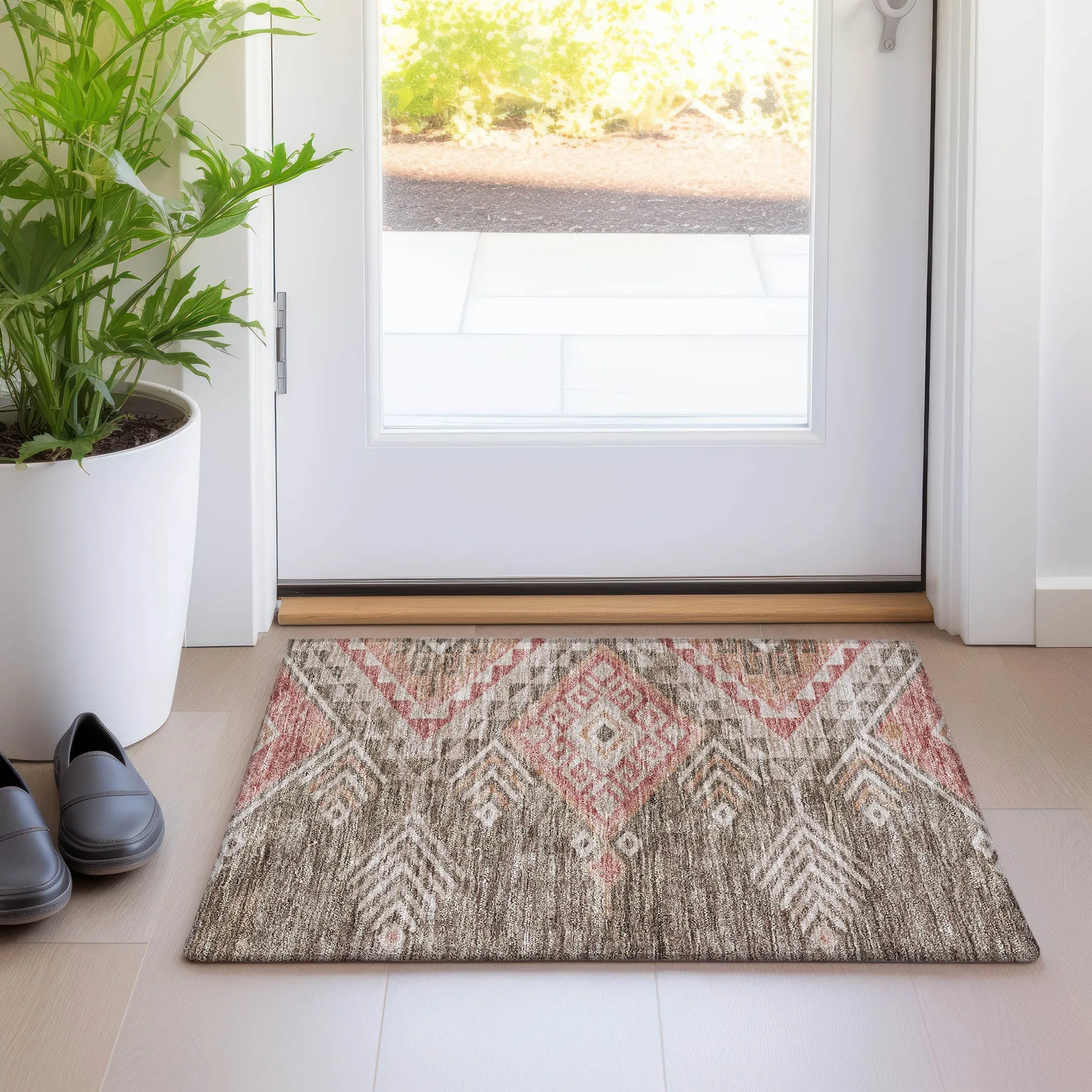 Machine Washable Indoor/ Outdoor Boho Tribal Chantille Rug