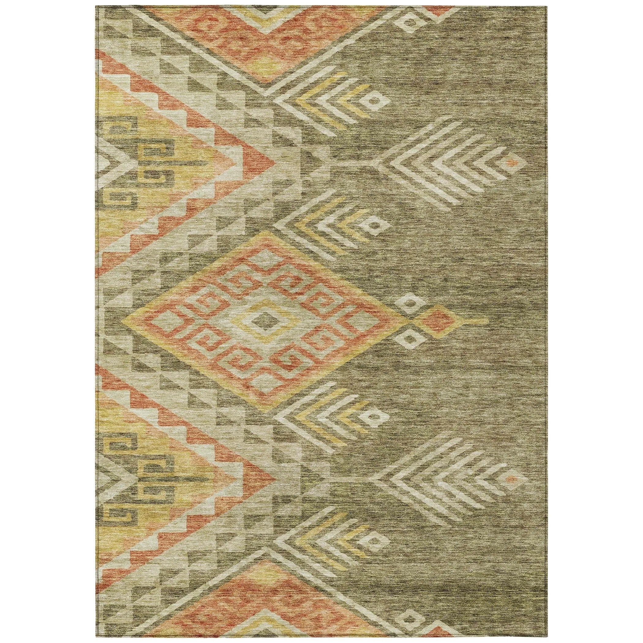 Machine Washable Indoor/ Outdoor Boho Tribal Chantille Rug