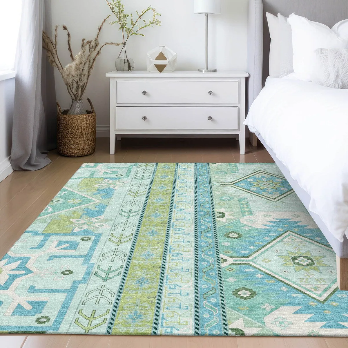 Machine Washable Indoor/ Outdoor Boho Tribal Chantille Rug