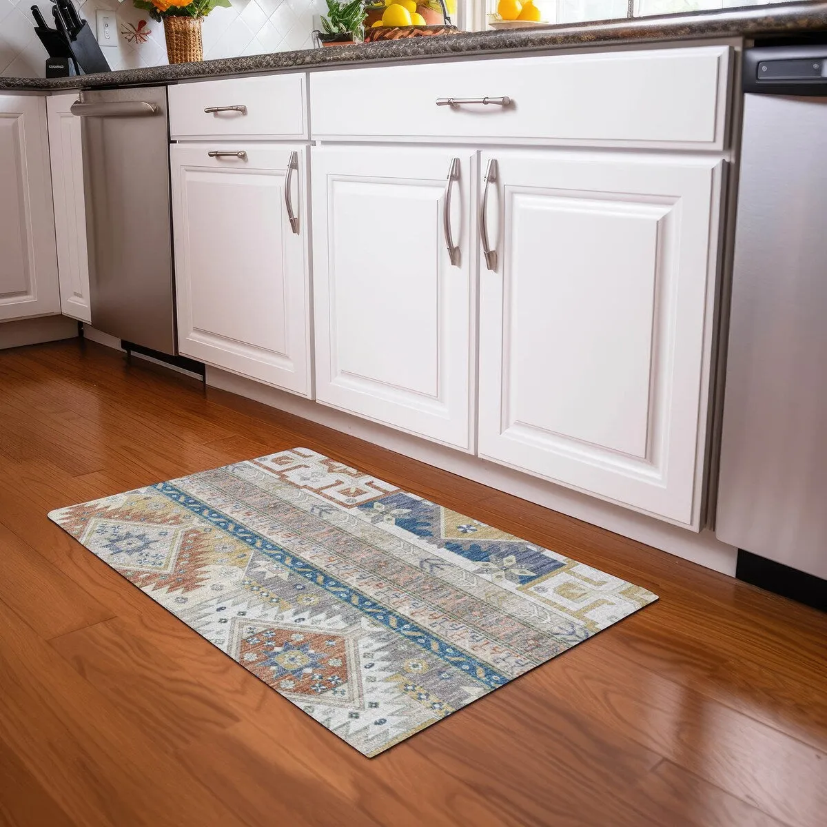 Machine Washable Indoor/ Outdoor Boho Tribal Chantille Rug