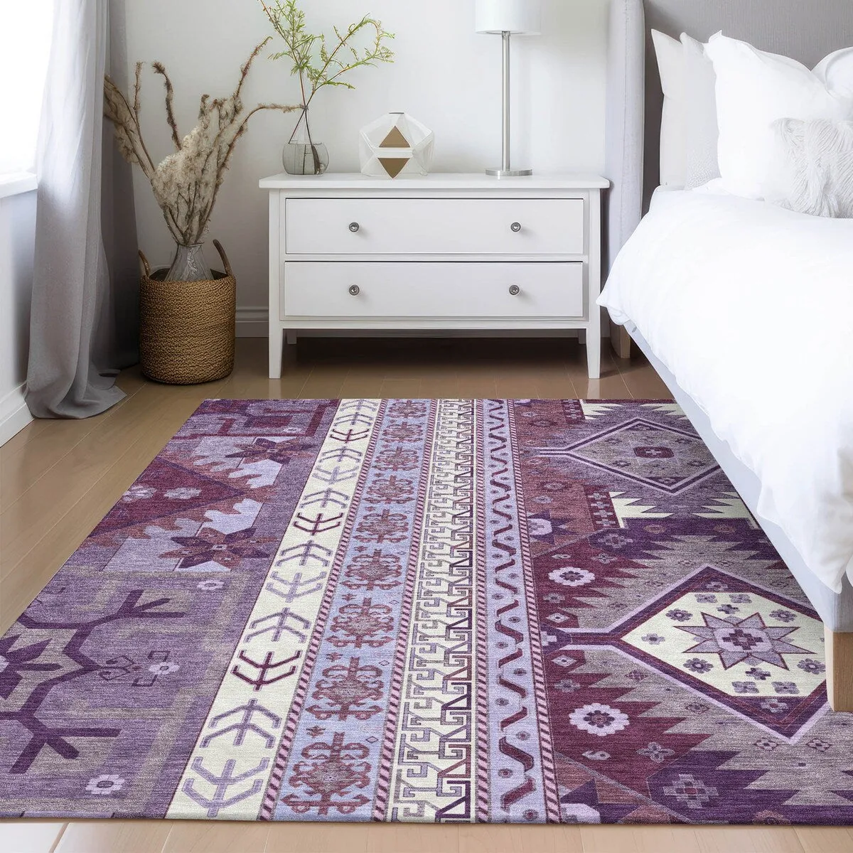 Machine Washable Indoor/ Outdoor Boho Tribal Chantille Rug