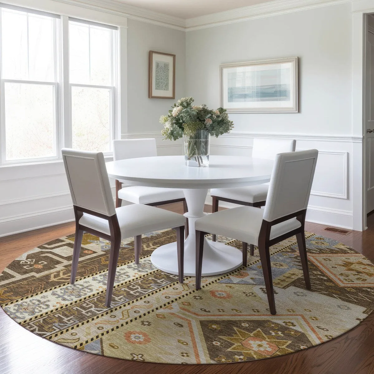 Machine Washable Indoor/ Outdoor Boho Tribal Chantille Rug