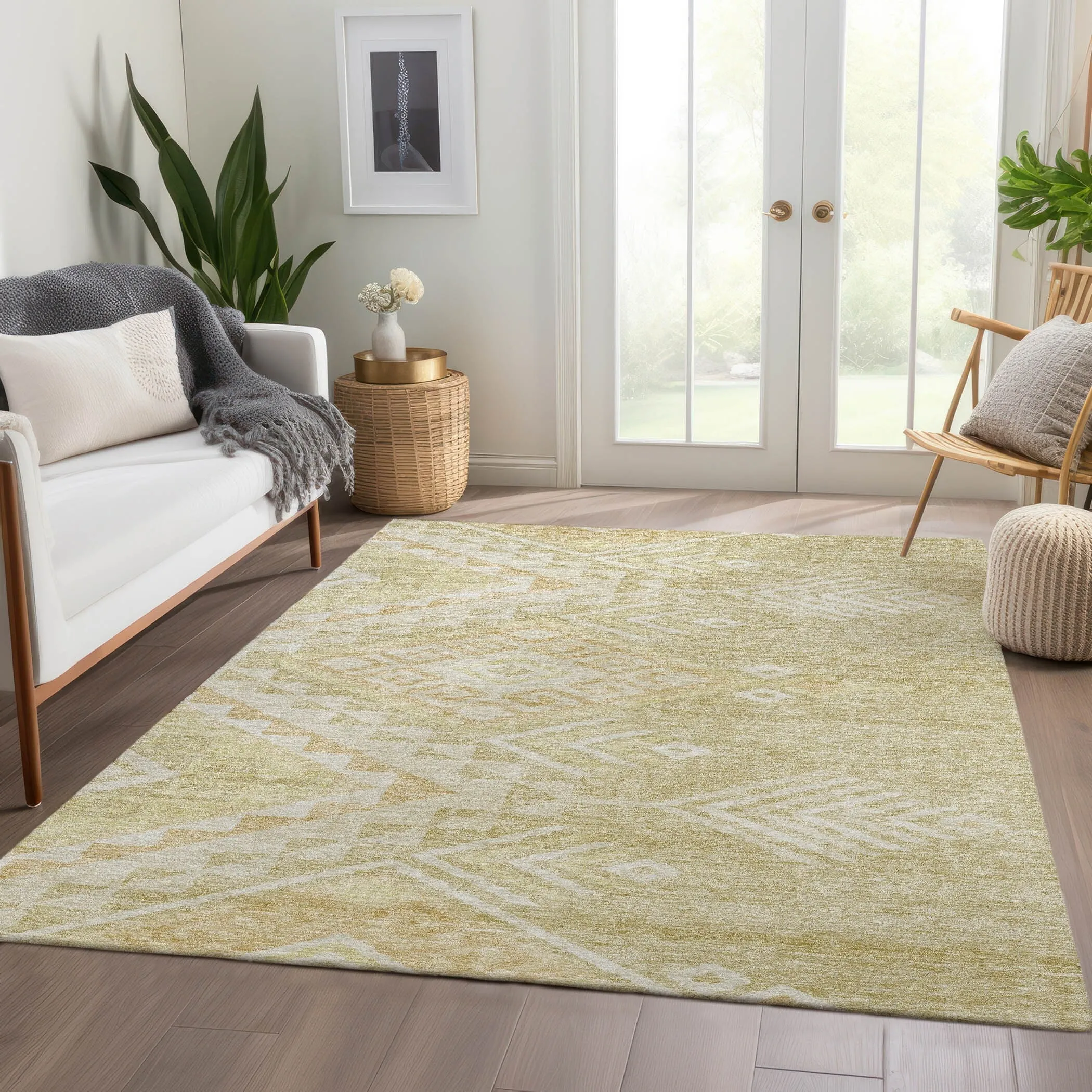 Machine Washable Indoor/ Outdoor Boho Tribal Chantille Rug
