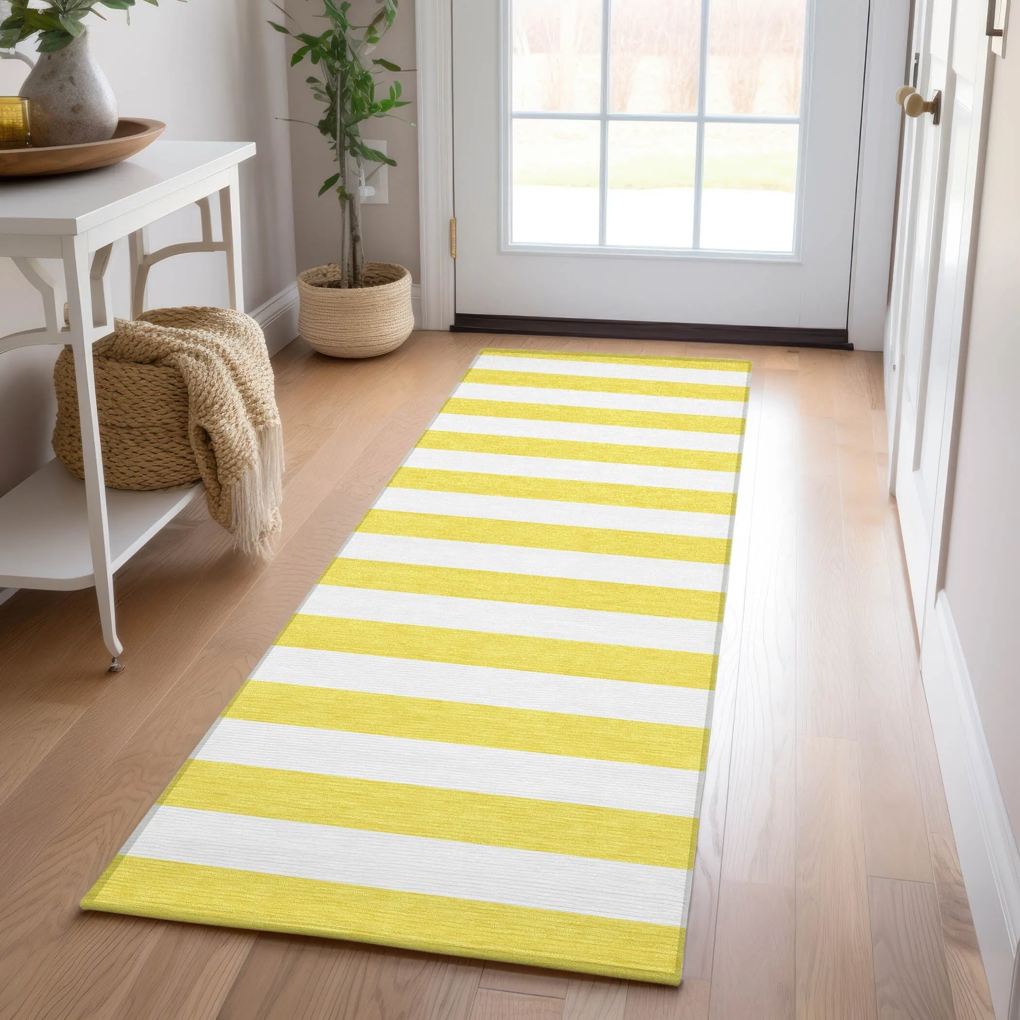 Machine Washable Indoor/ Outdoor Cabana Striped Chantille Rug