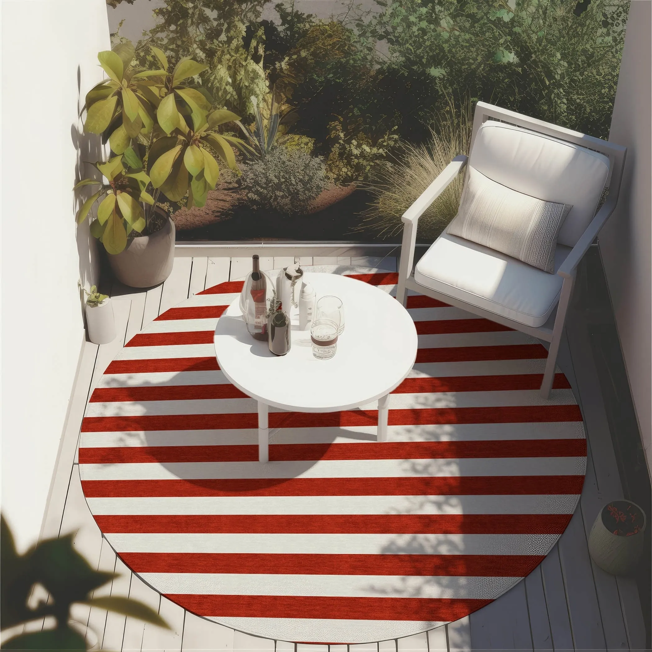 Machine Washable Indoor/ Outdoor Cabana Striped Chantille Rug