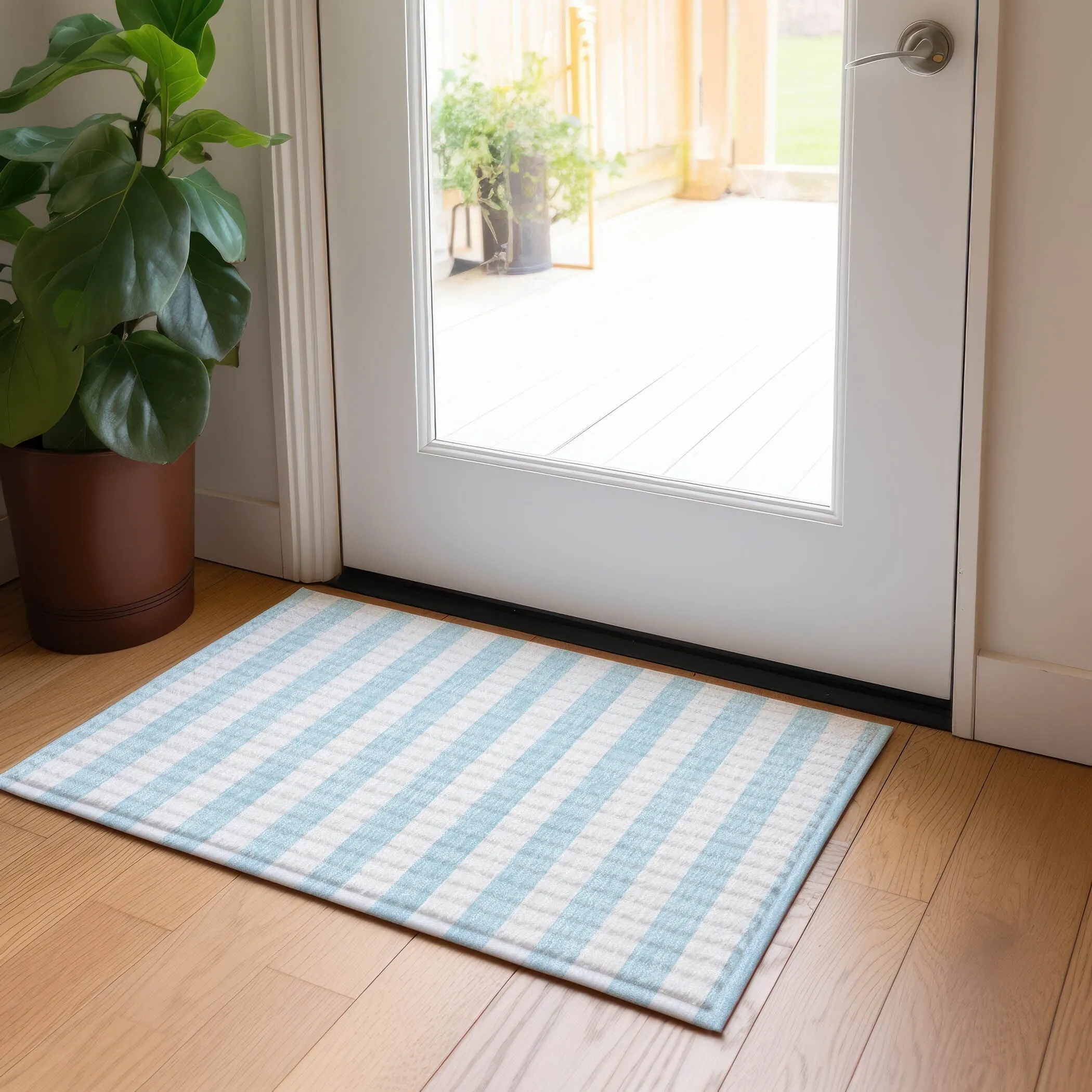 Machine Washable Indoor/ Outdoor Cabana Striped Chantille Rug