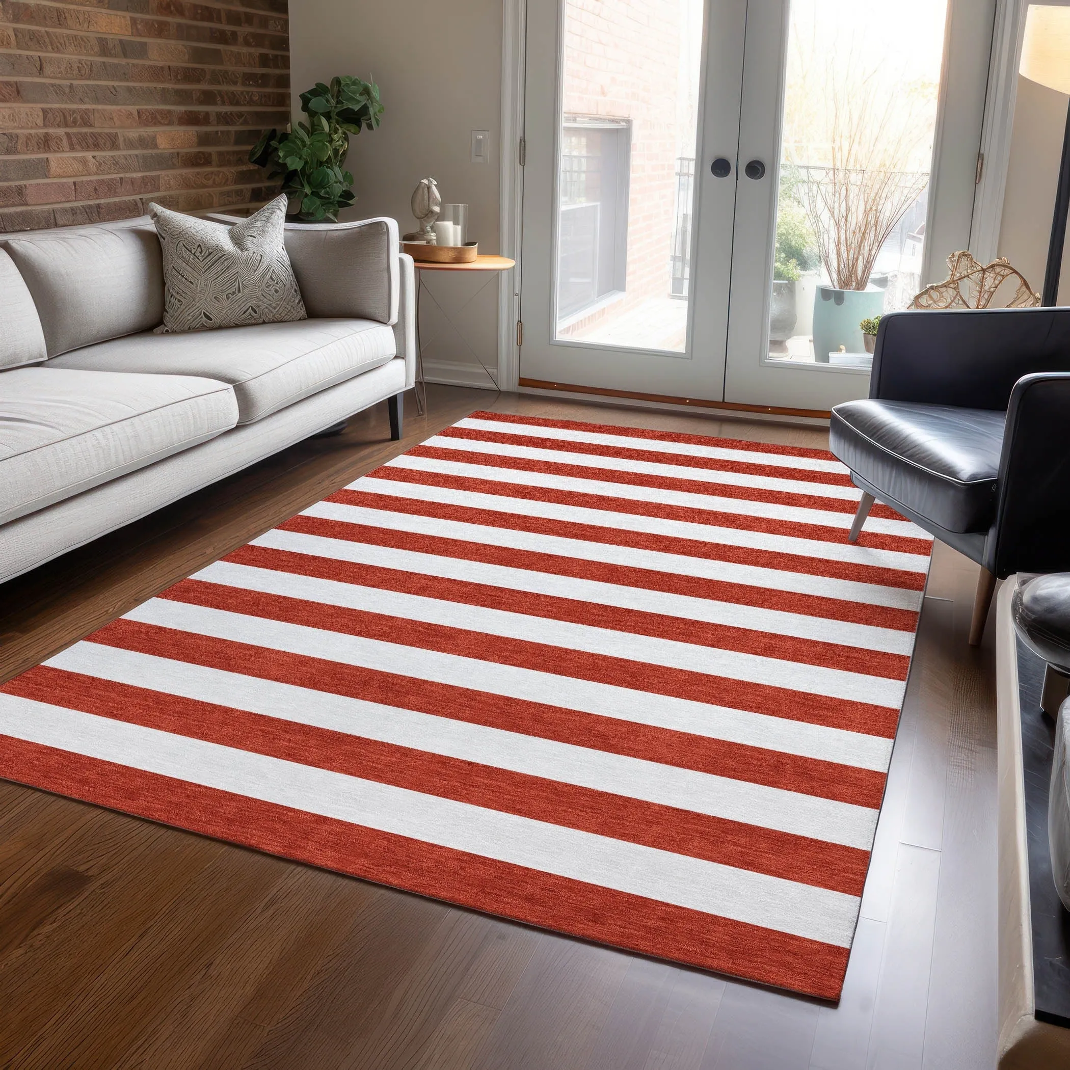 Machine Washable Indoor/ Outdoor Cabana Striped Chantille Rug