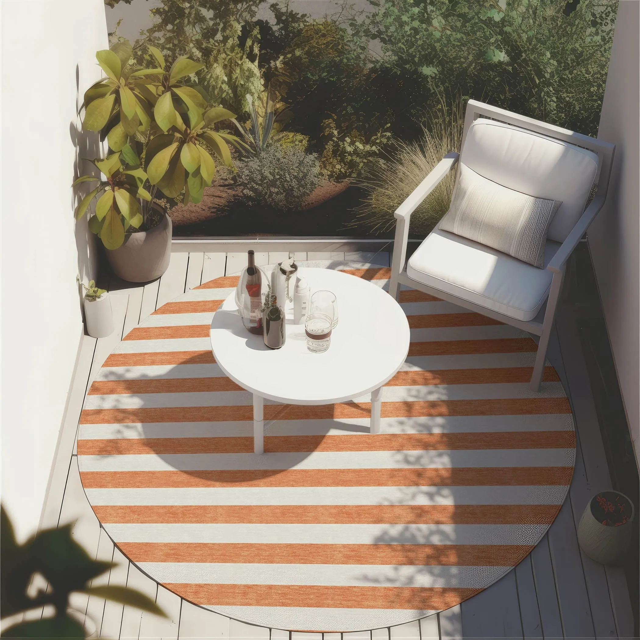 Machine Washable Indoor/ Outdoor Cabana Striped Chantille Rug