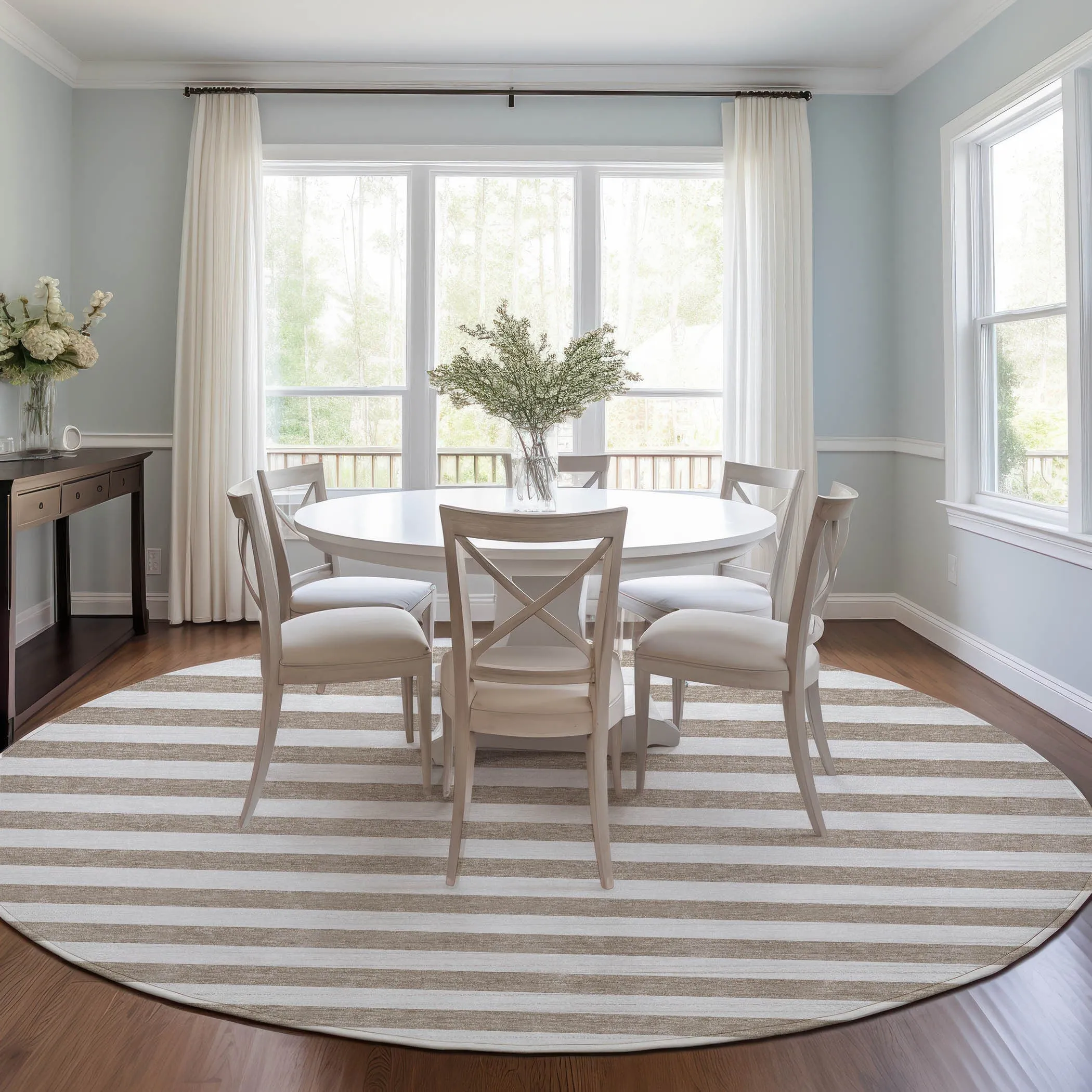 Machine Washable Indoor/ Outdoor Cabana Striped Chantille Rug