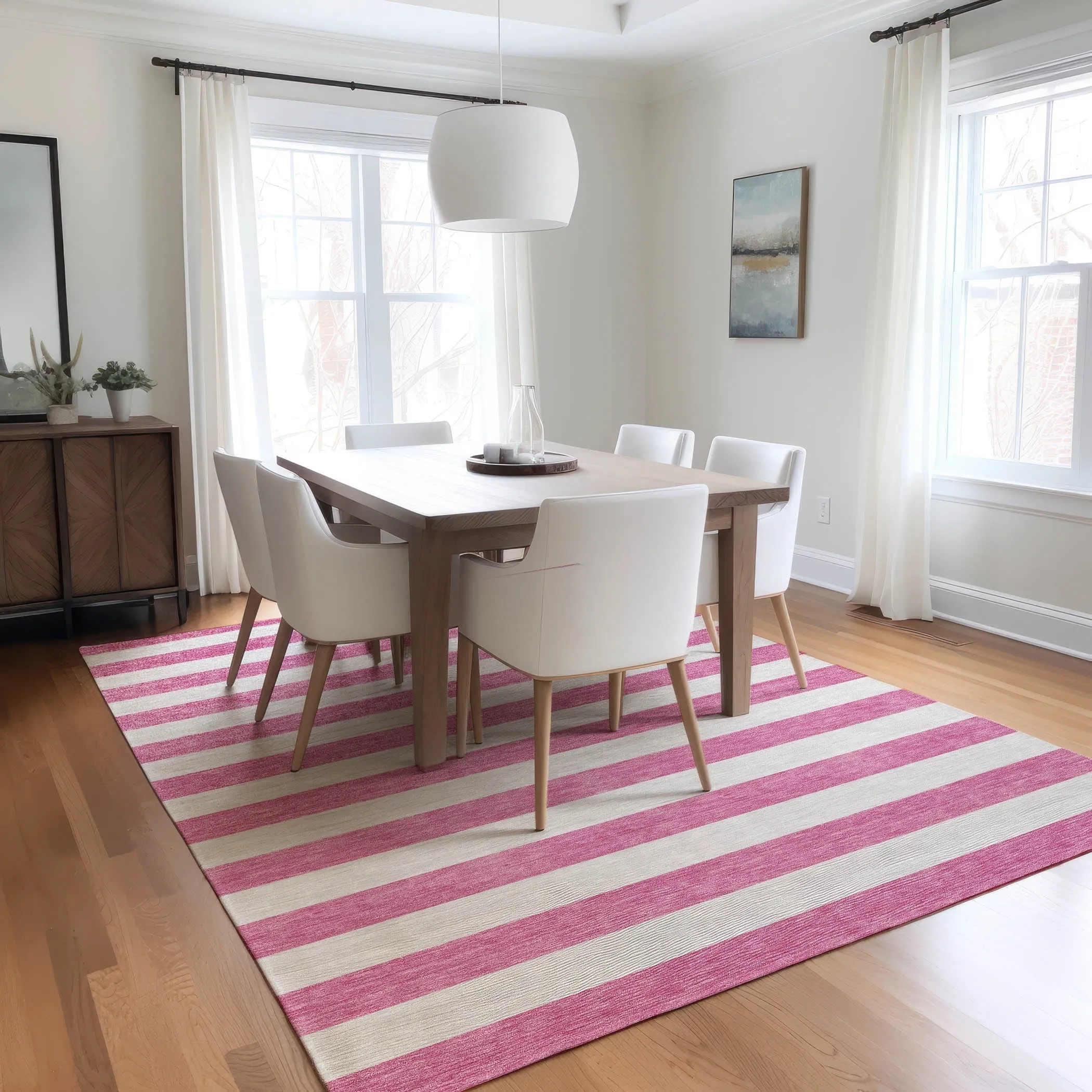 Machine Washable Indoor/ Outdoor Cabana Striped Chantille Rug