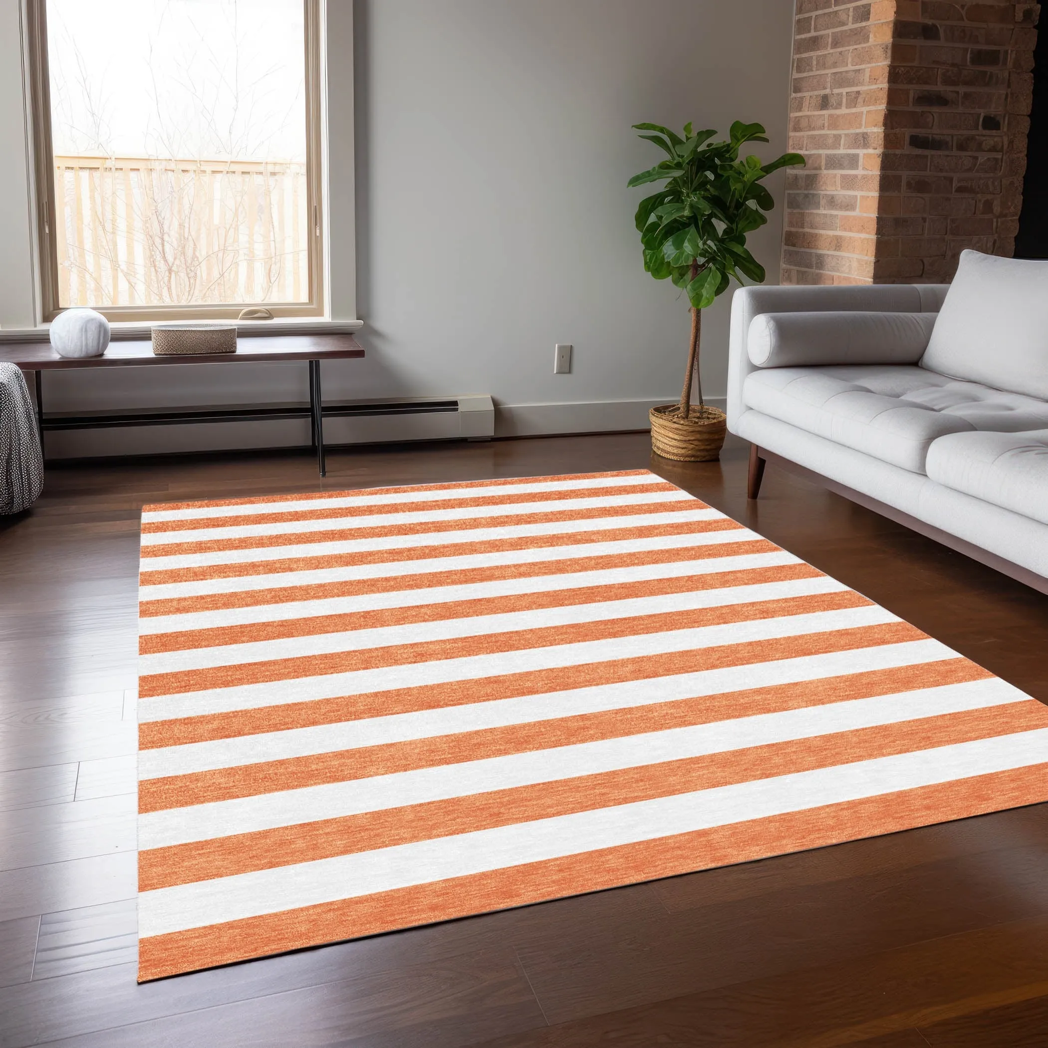 Machine Washable Indoor/ Outdoor Cabana Striped Chantille Rug