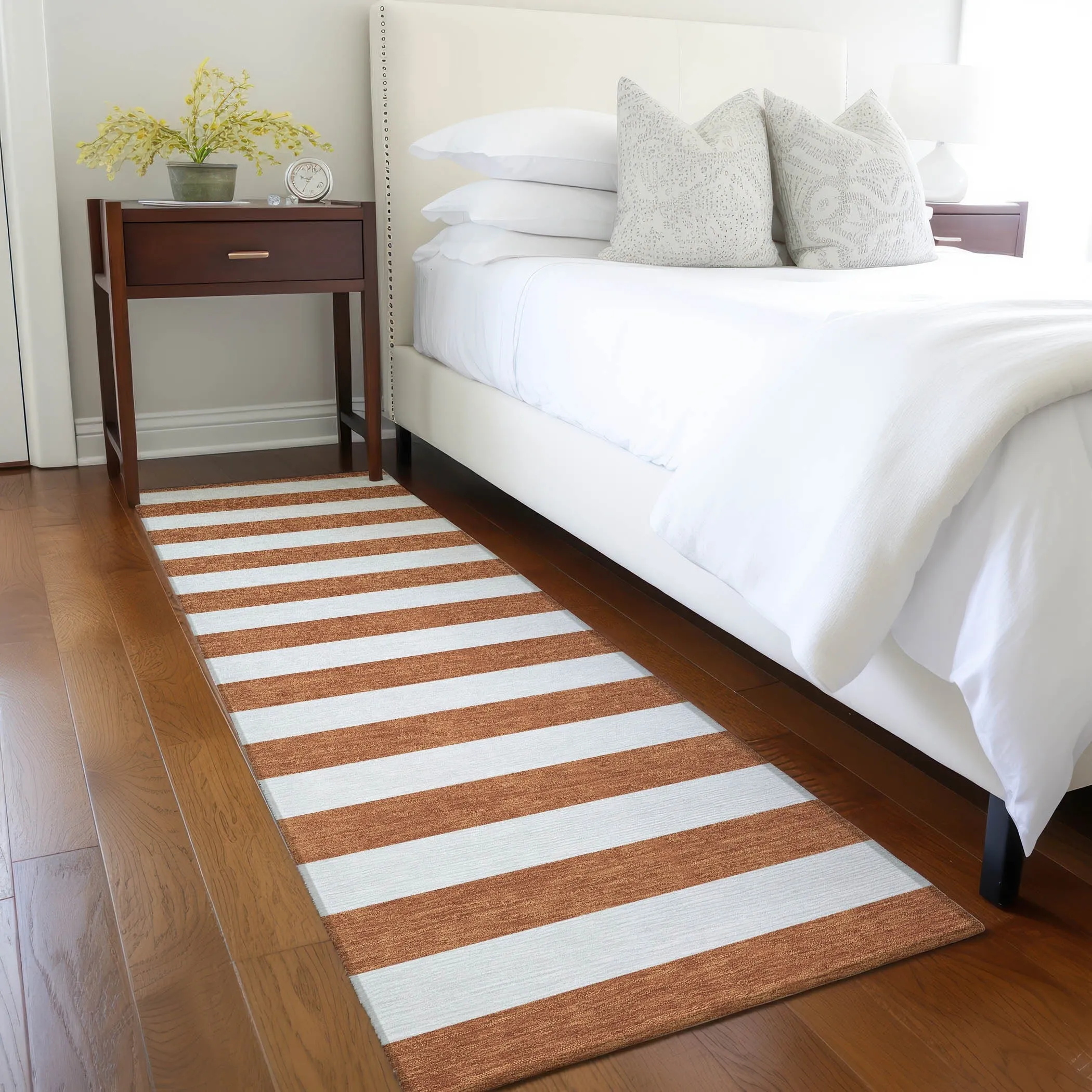 Machine Washable Indoor/ Outdoor Cabana Striped Chantille Rug