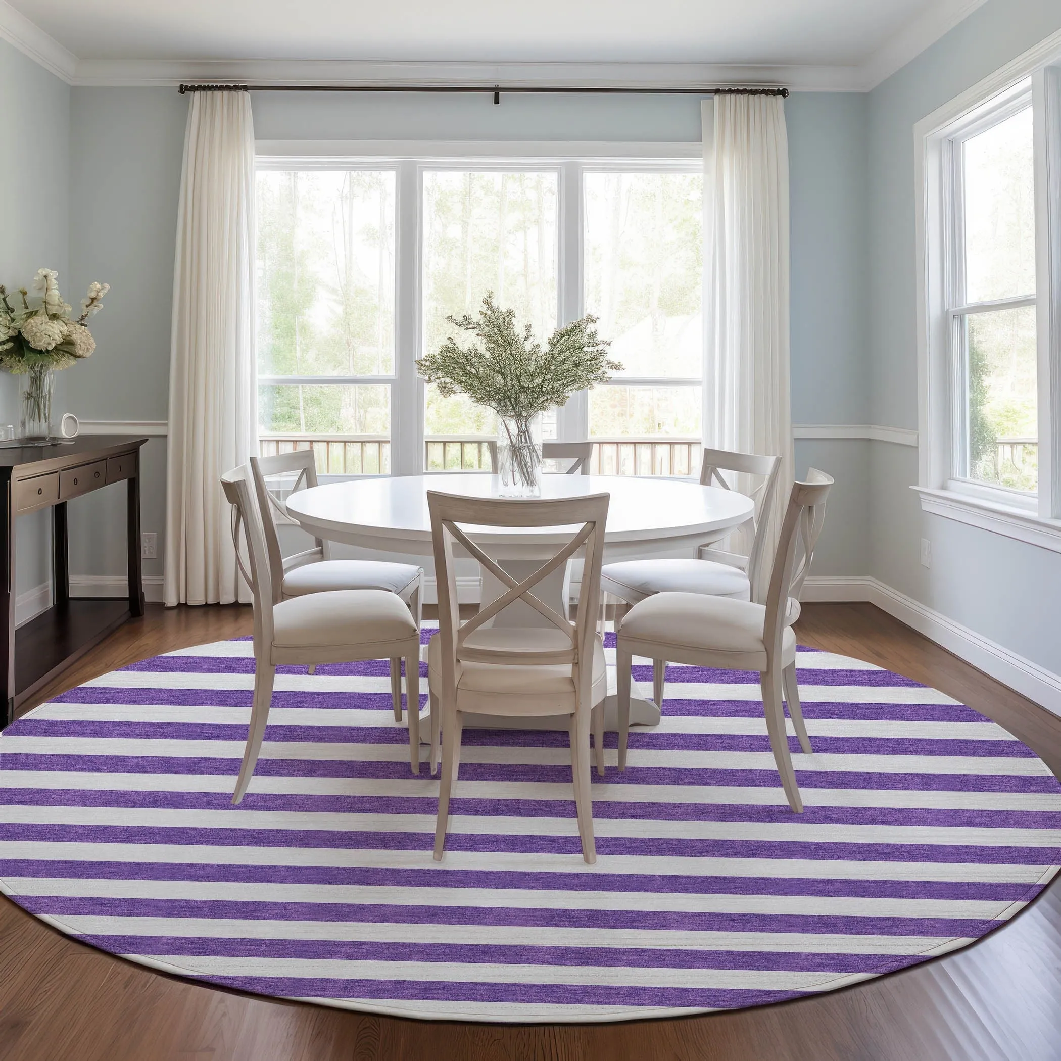 Machine Washable Indoor/ Outdoor Cabana Striped Chantille Rug