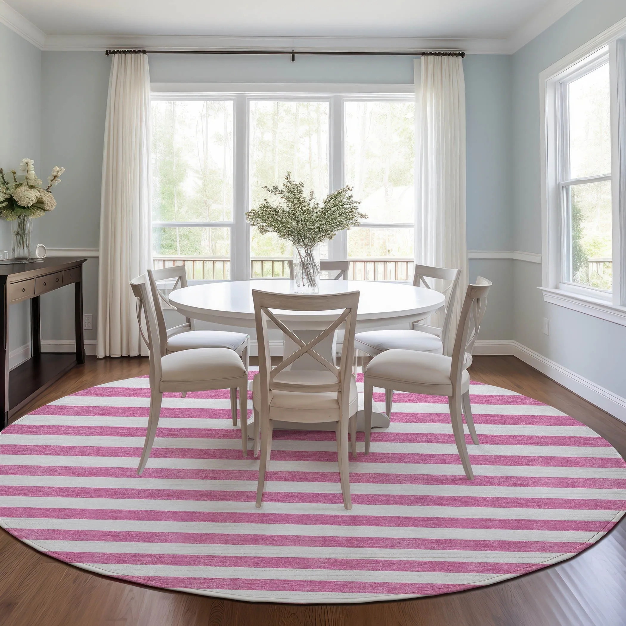 Machine Washable Indoor/ Outdoor Cabana Striped Chantille Rug