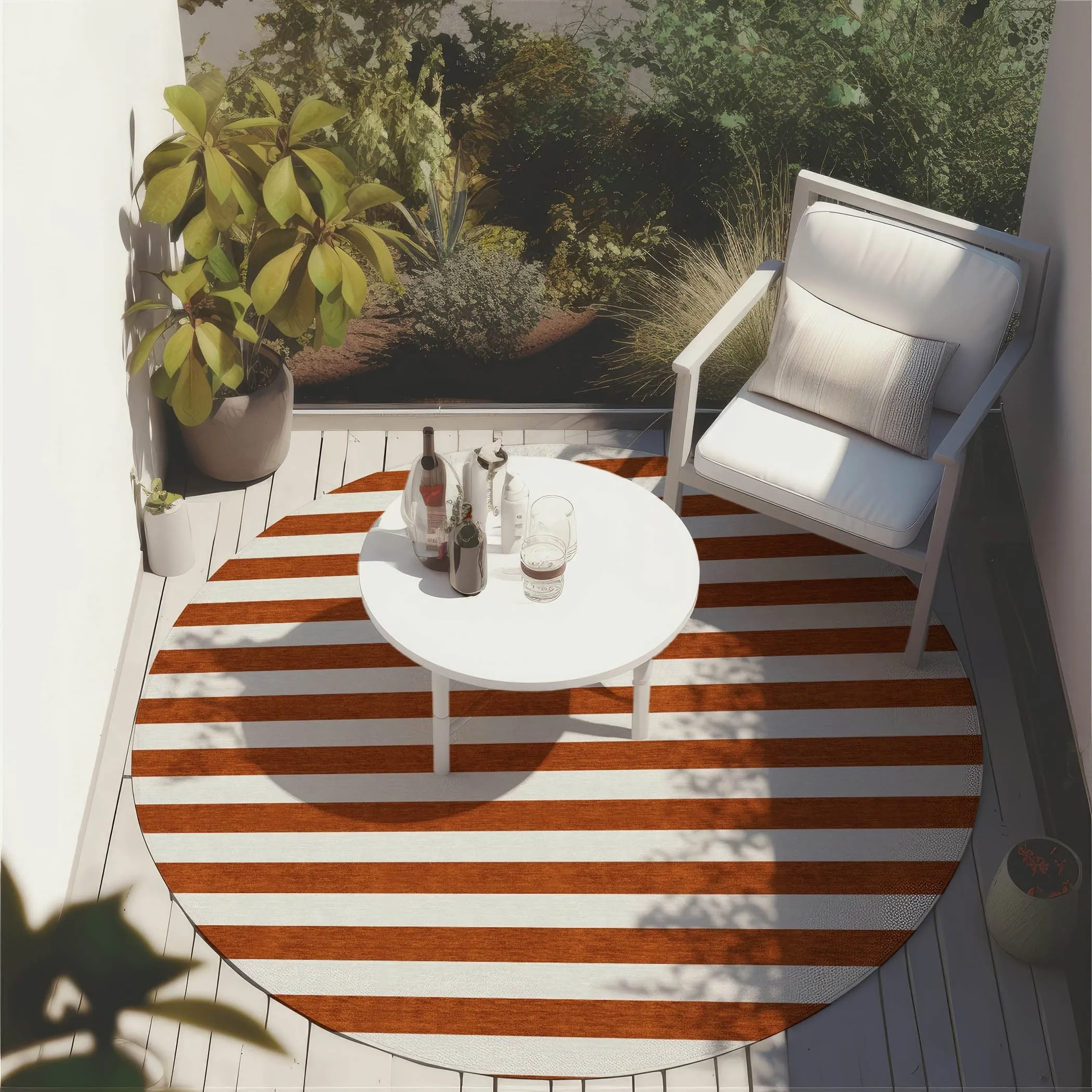 Machine Washable Indoor/ Outdoor Cabana Striped Chantille Rug