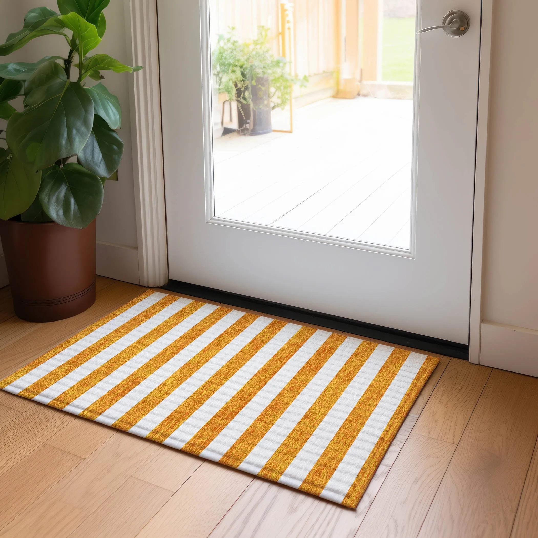 Machine Washable Indoor/ Outdoor Cabana Striped Chantille Rug