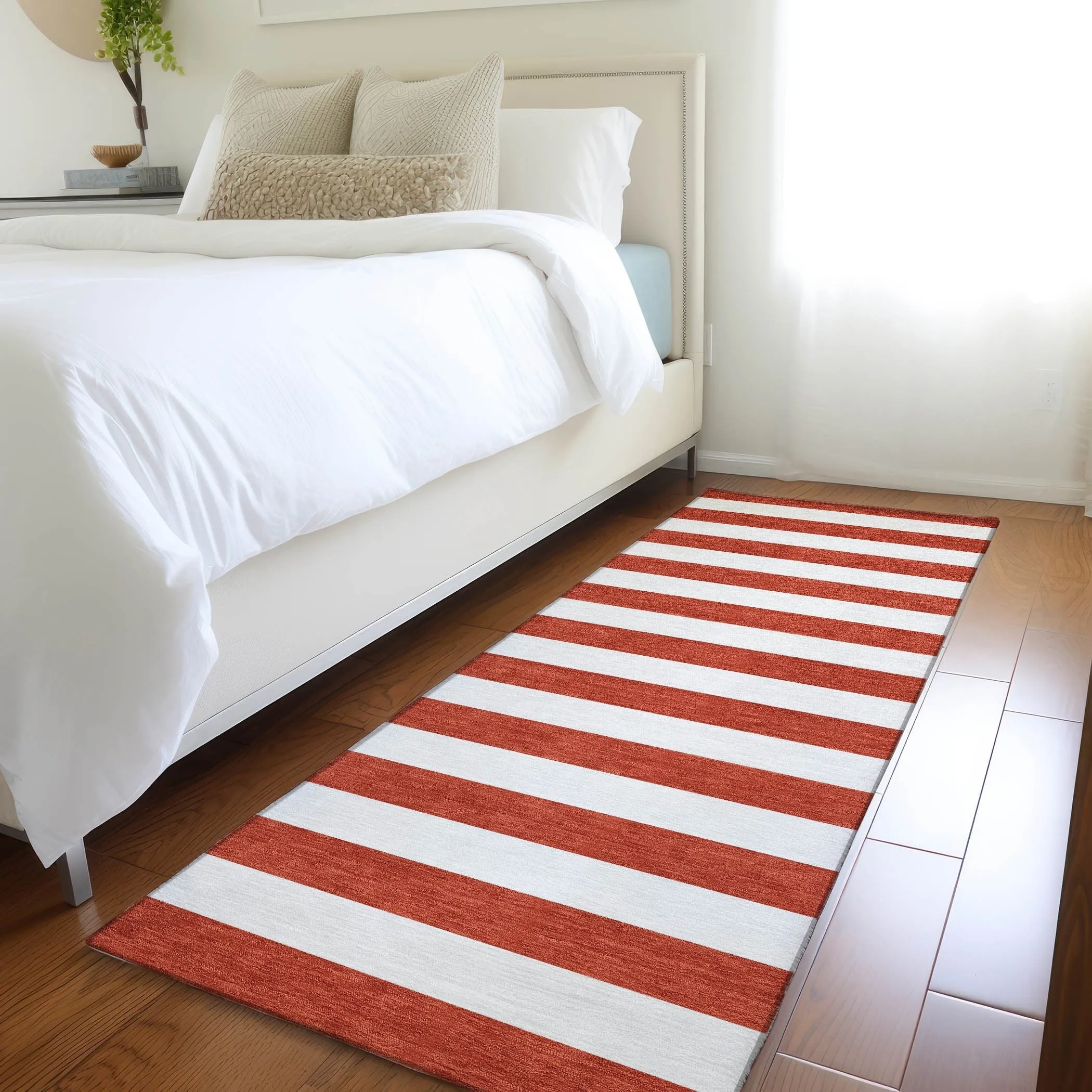 Machine Washable Indoor/ Outdoor Cabana Striped Chantille Rug