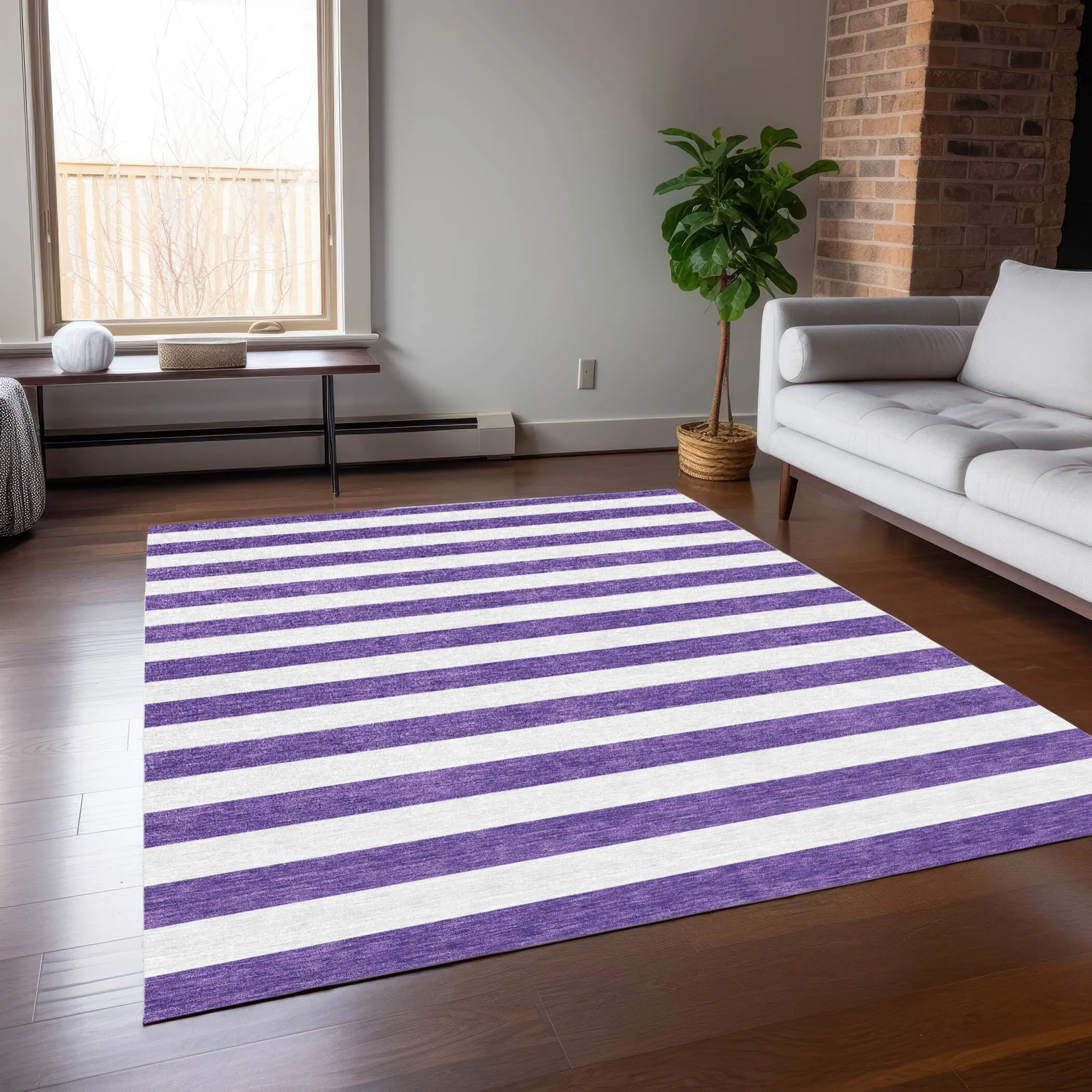 Machine Washable Indoor/ Outdoor Cabana Striped Chantille Rug