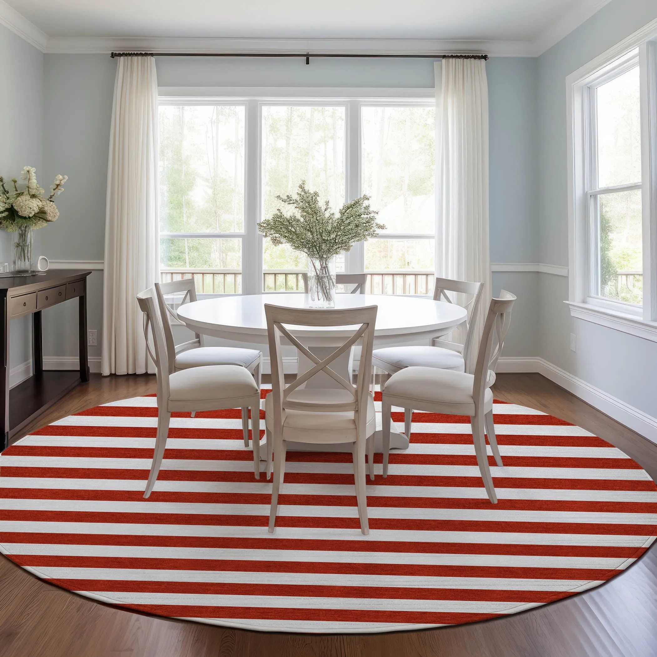 Machine Washable Indoor/ Outdoor Cabana Striped Chantille Rug