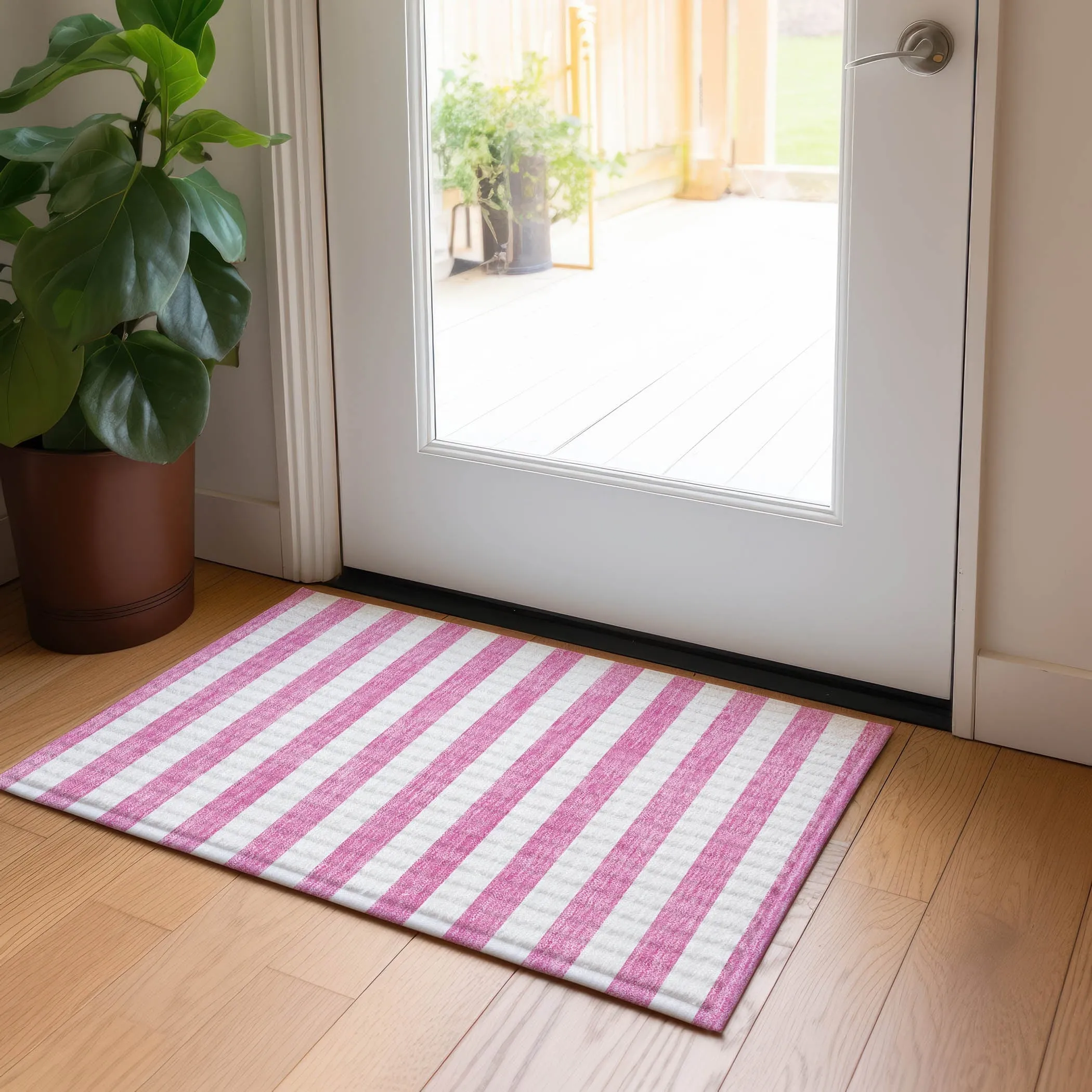 Machine Washable Indoor/ Outdoor Cabana Striped Chantille Rug