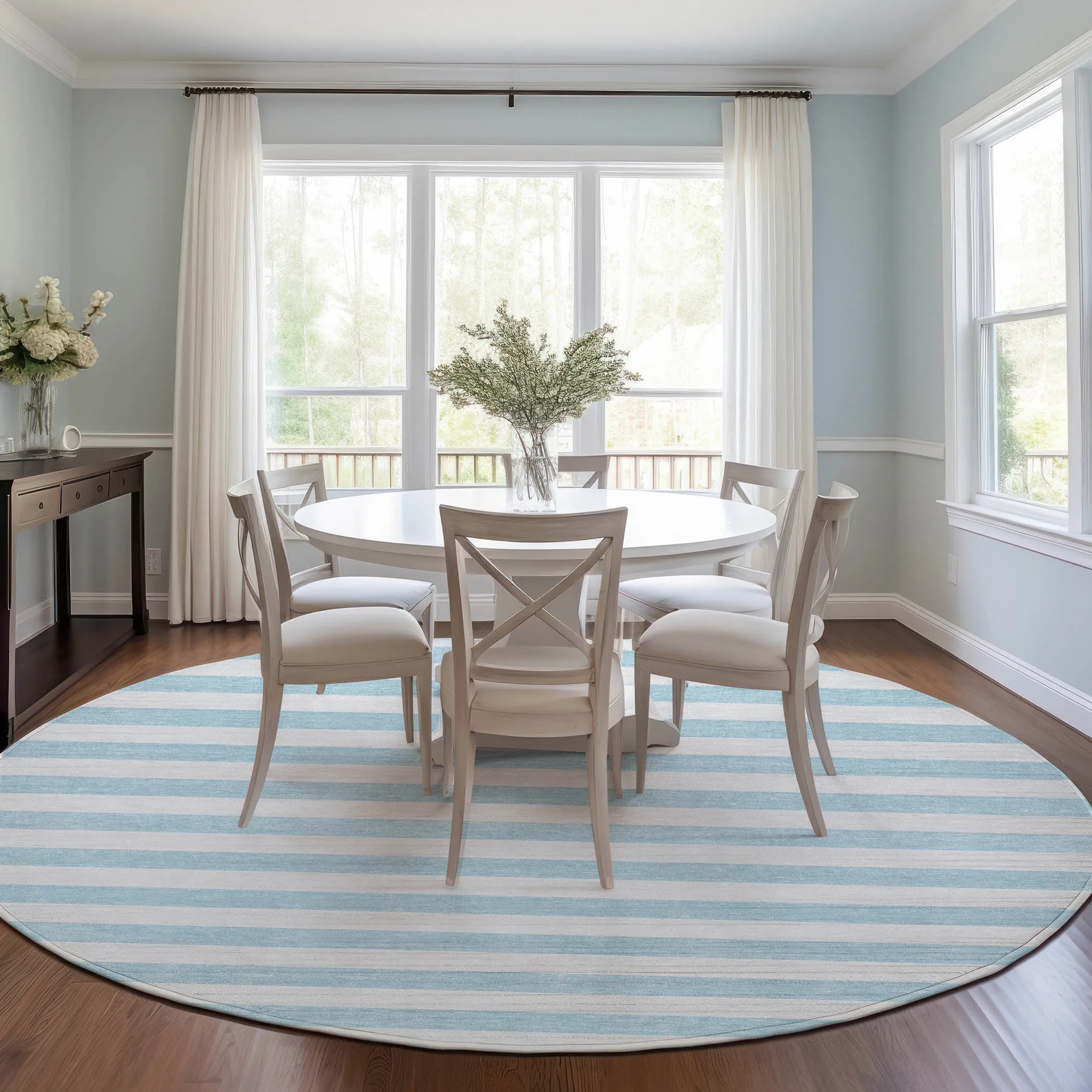 Machine Washable Indoor/ Outdoor Cabana Striped Chantille Rug