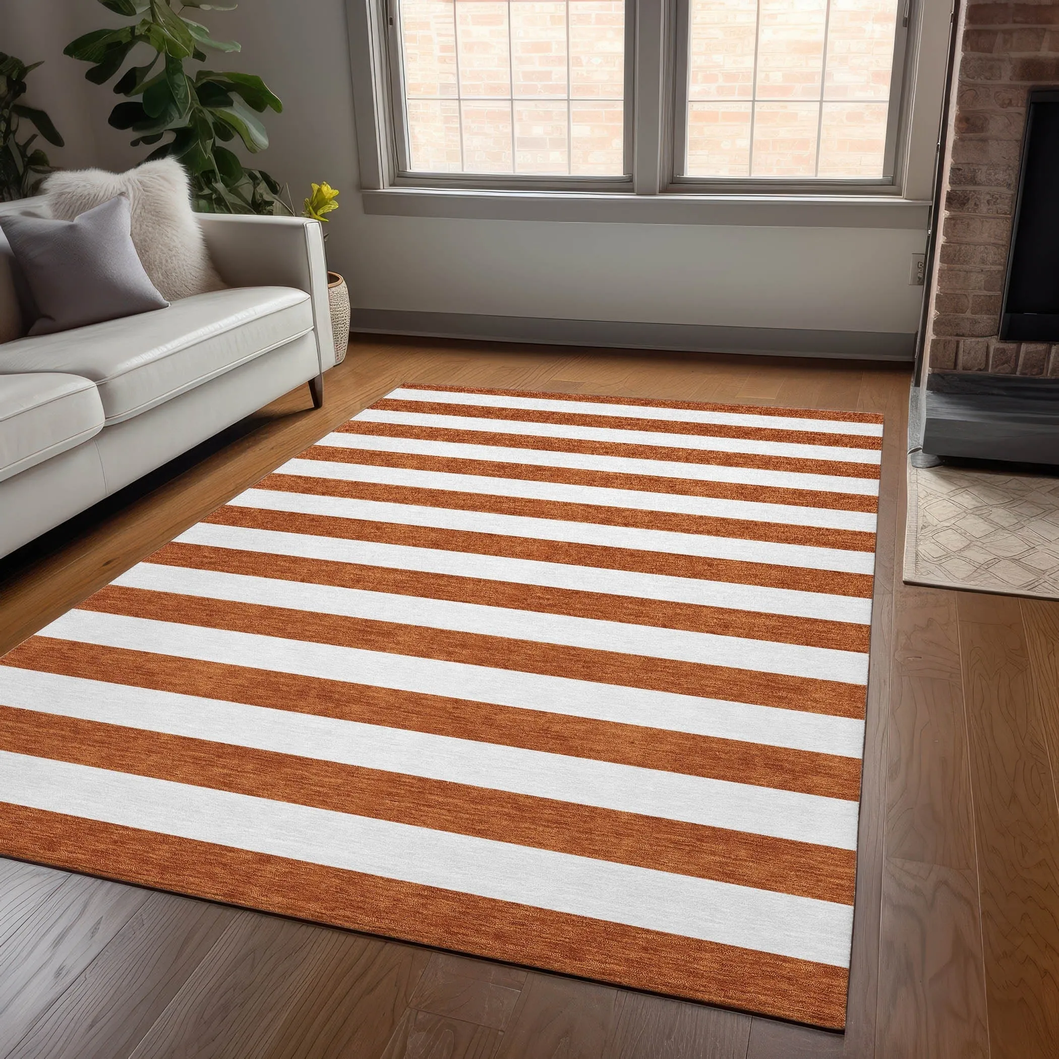 Machine Washable Indoor/ Outdoor Cabana Striped Chantille Rug