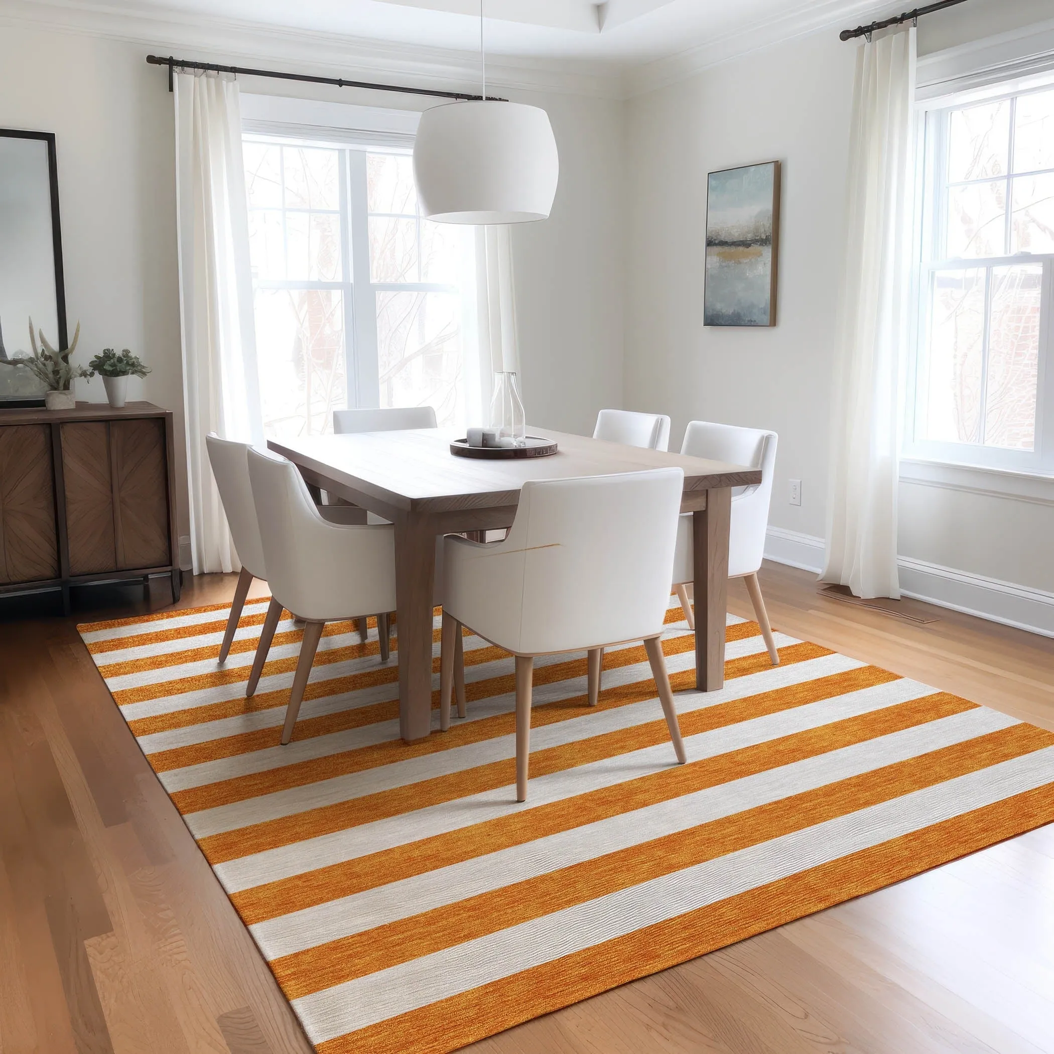 Machine Washable Indoor/ Outdoor Cabana Striped Chantille Rug