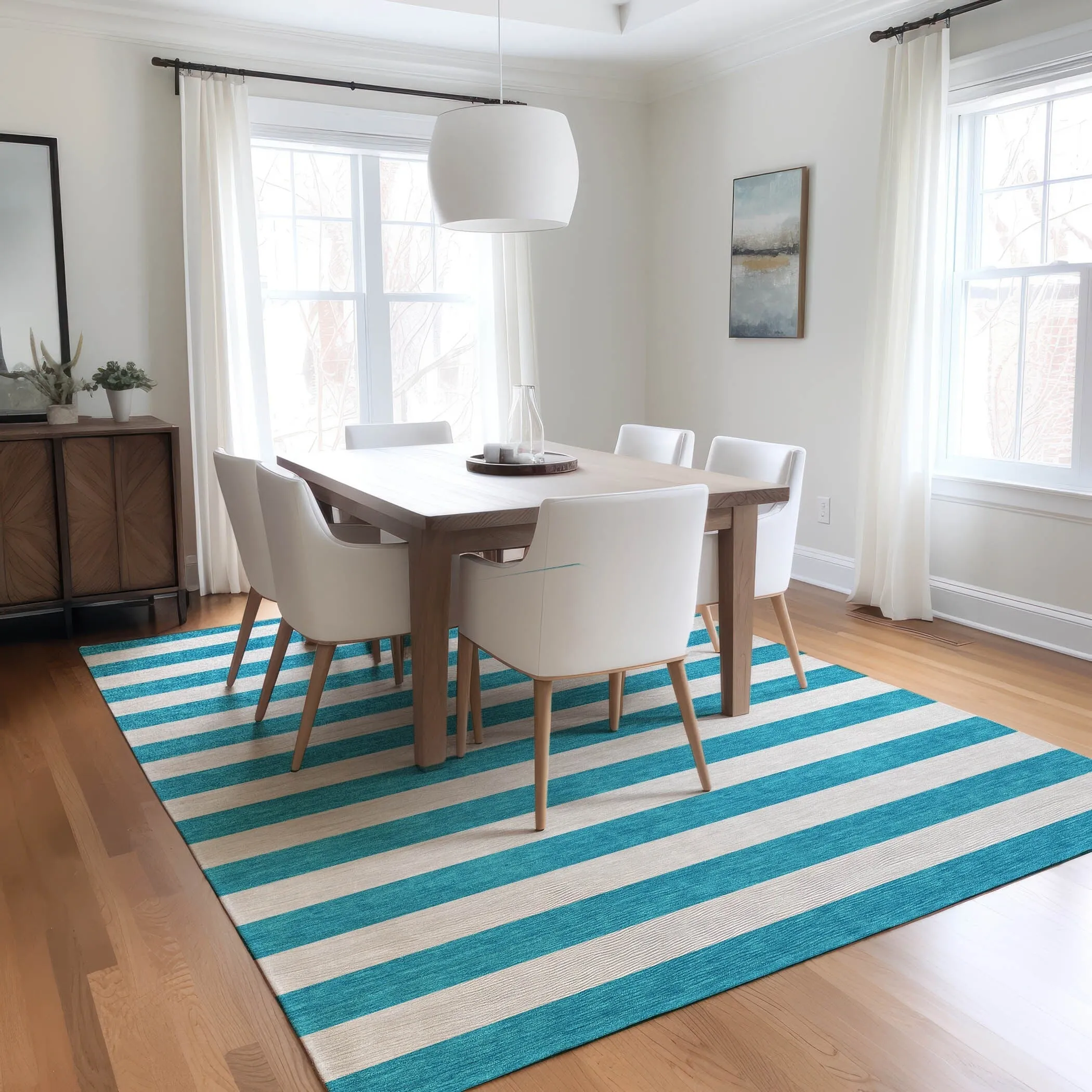 Machine Washable Indoor/ Outdoor Cabana Striped Chantille Rug