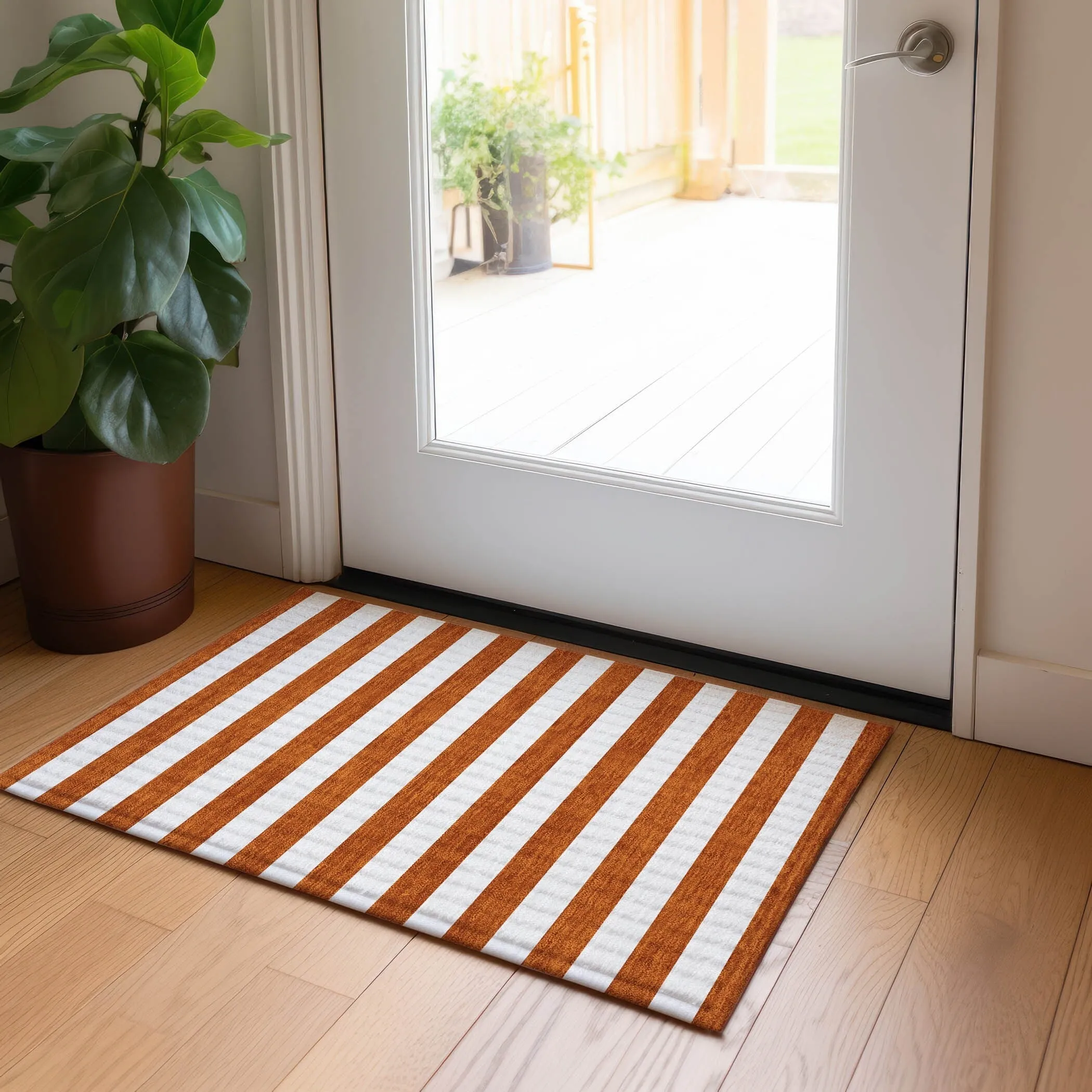 Machine Washable Indoor/ Outdoor Cabana Striped Chantille Rug