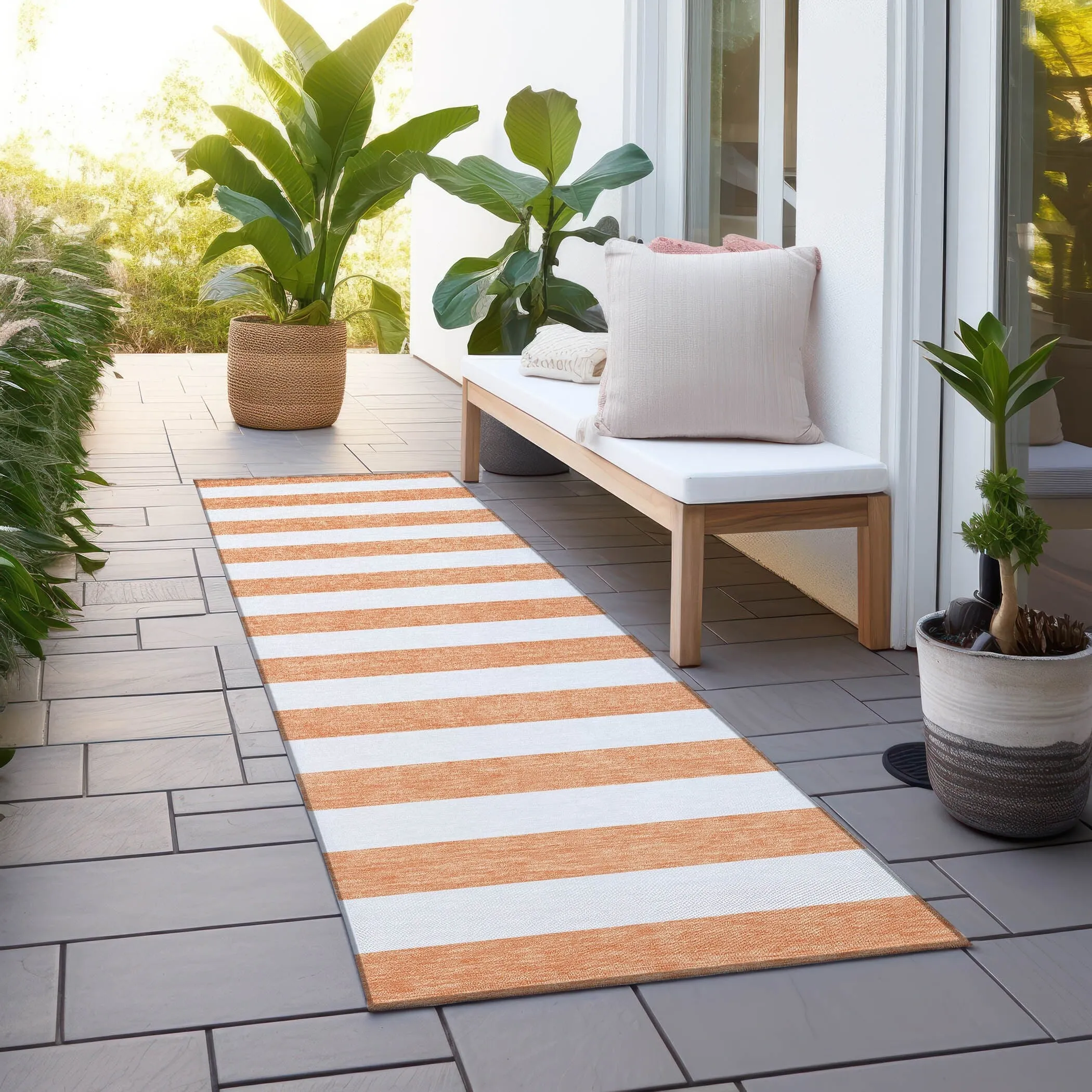 Machine Washable Indoor/ Outdoor Cabana Striped Chantille Rug