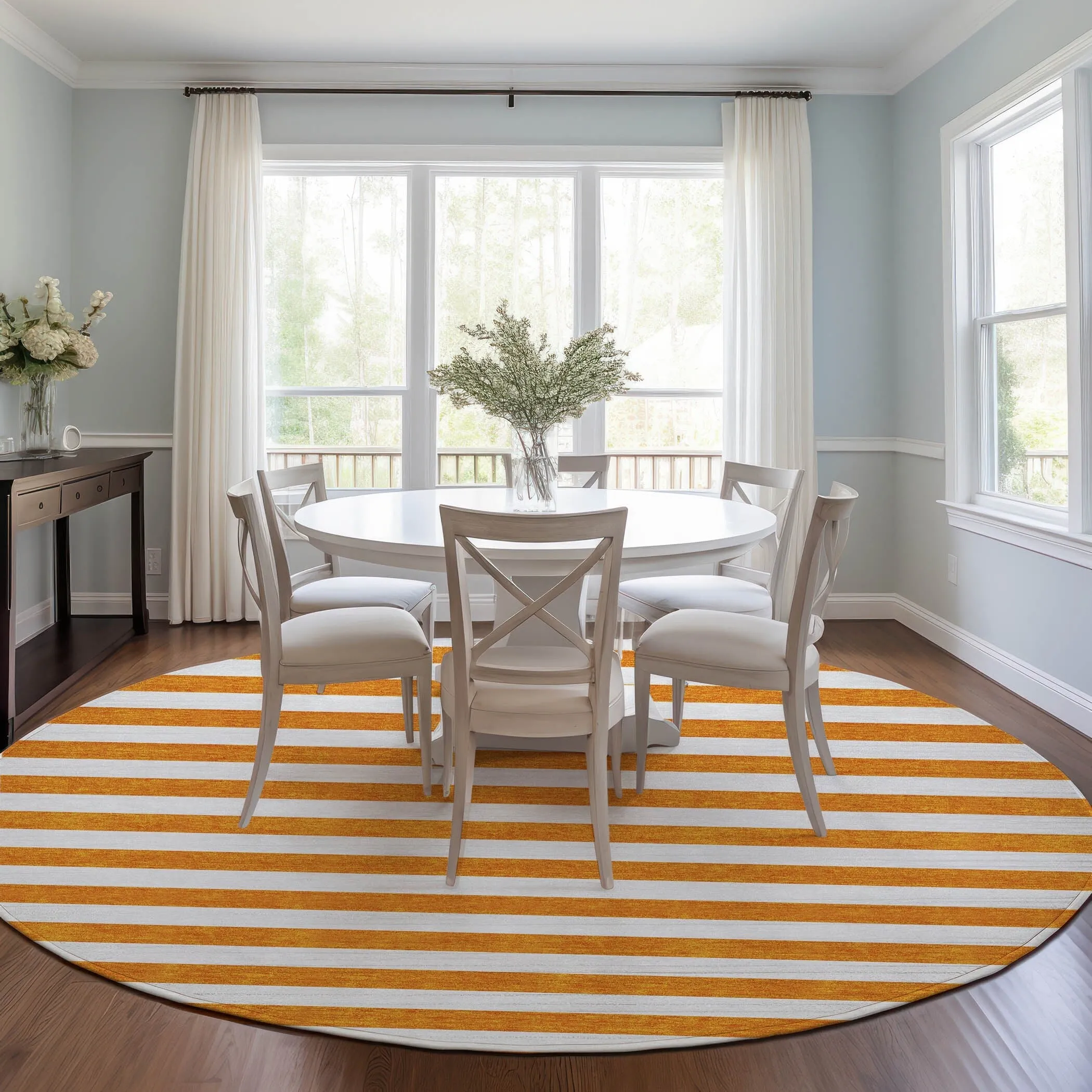 Machine Washable Indoor/ Outdoor Cabana Striped Chantille Rug