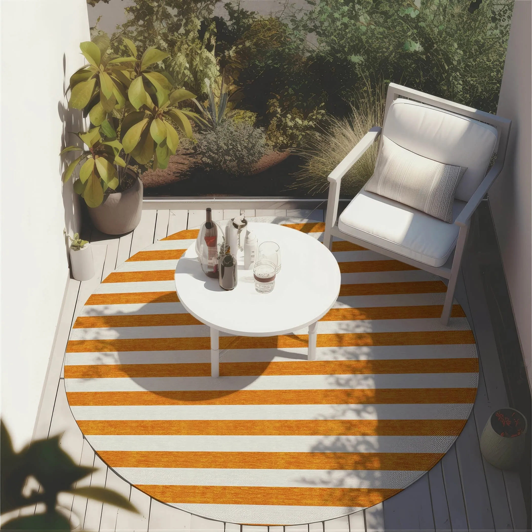 Machine Washable Indoor/ Outdoor Cabana Striped Chantille Rug