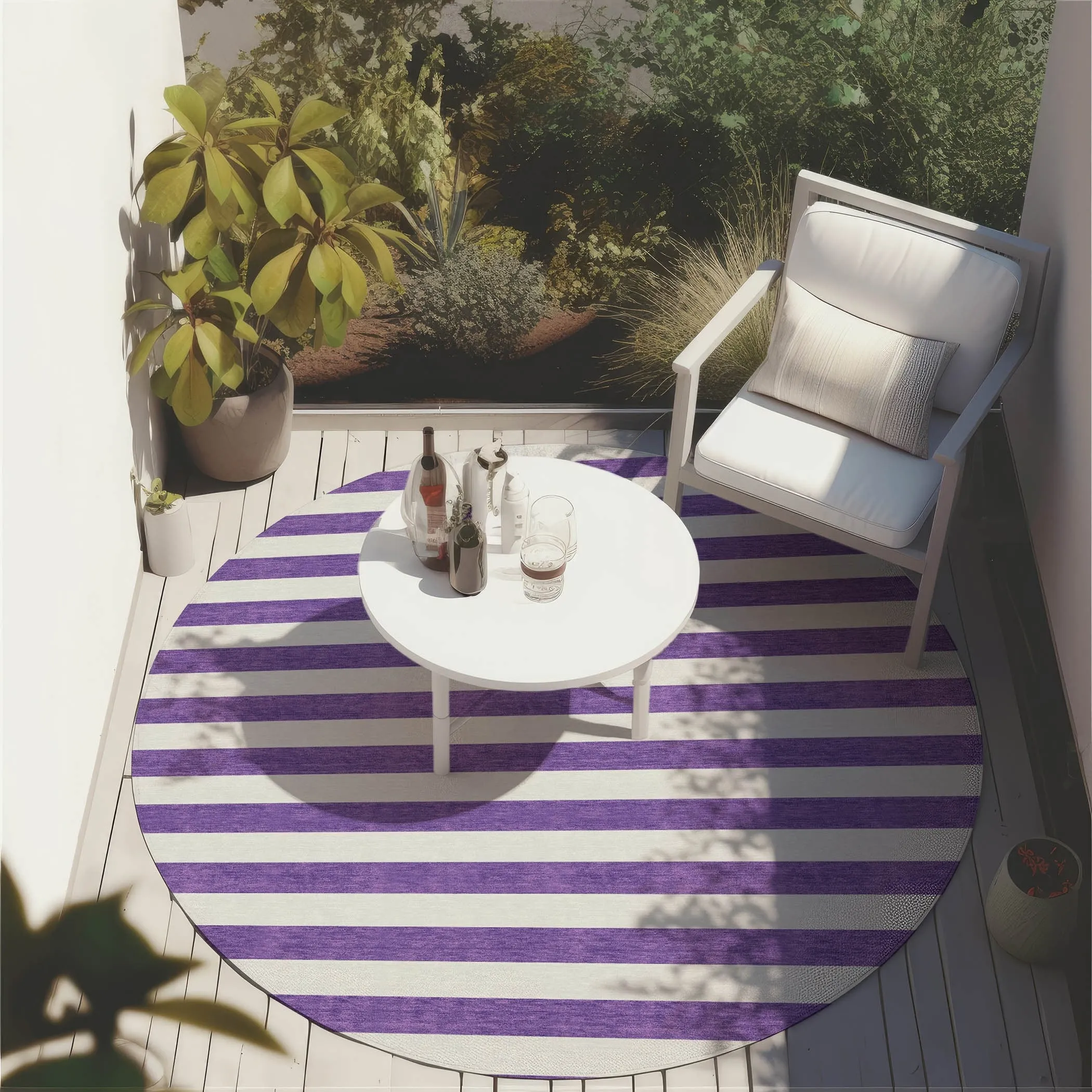 Machine Washable Indoor/ Outdoor Cabana Striped Chantille Rug