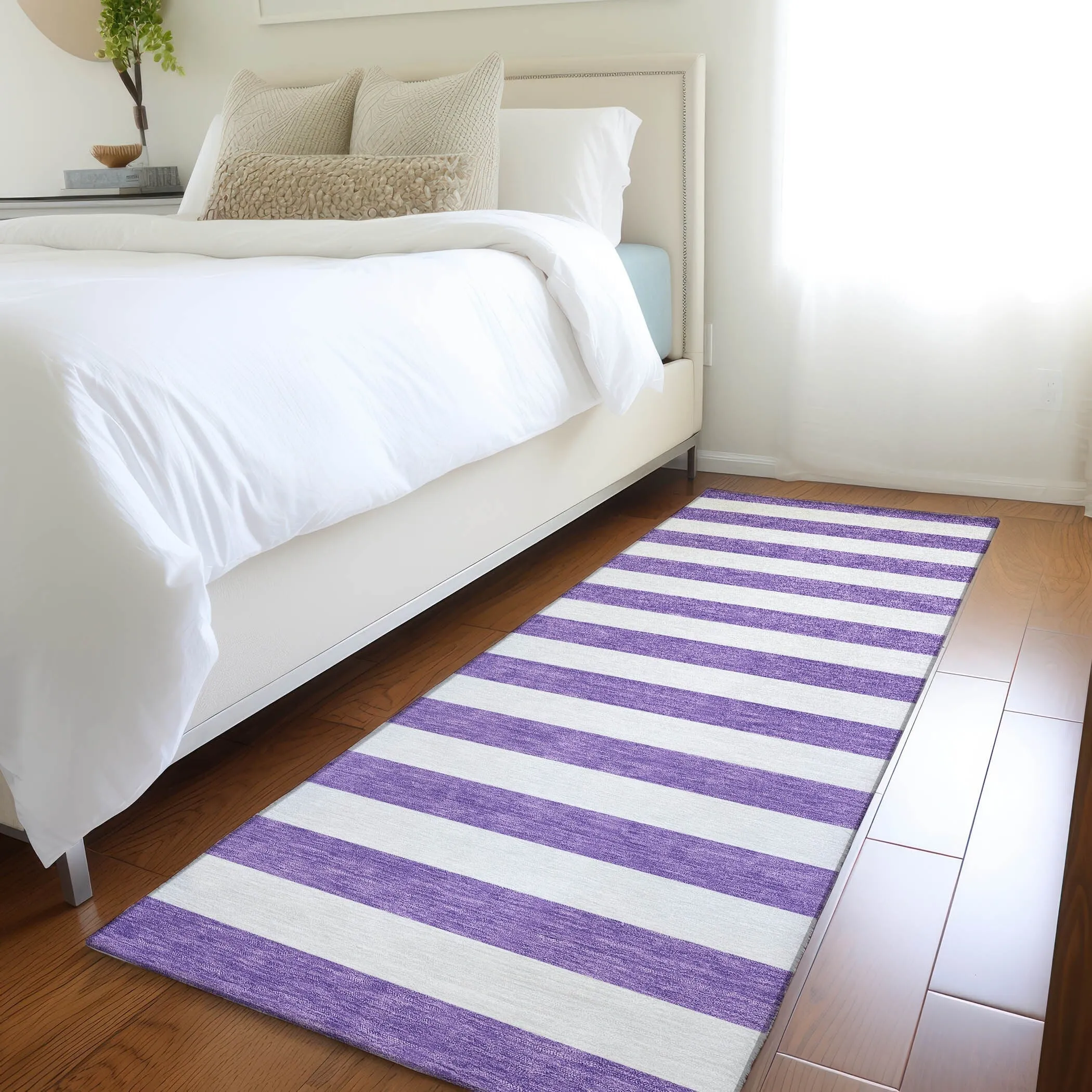 Machine Washable Indoor/ Outdoor Cabana Striped Chantille Rug
