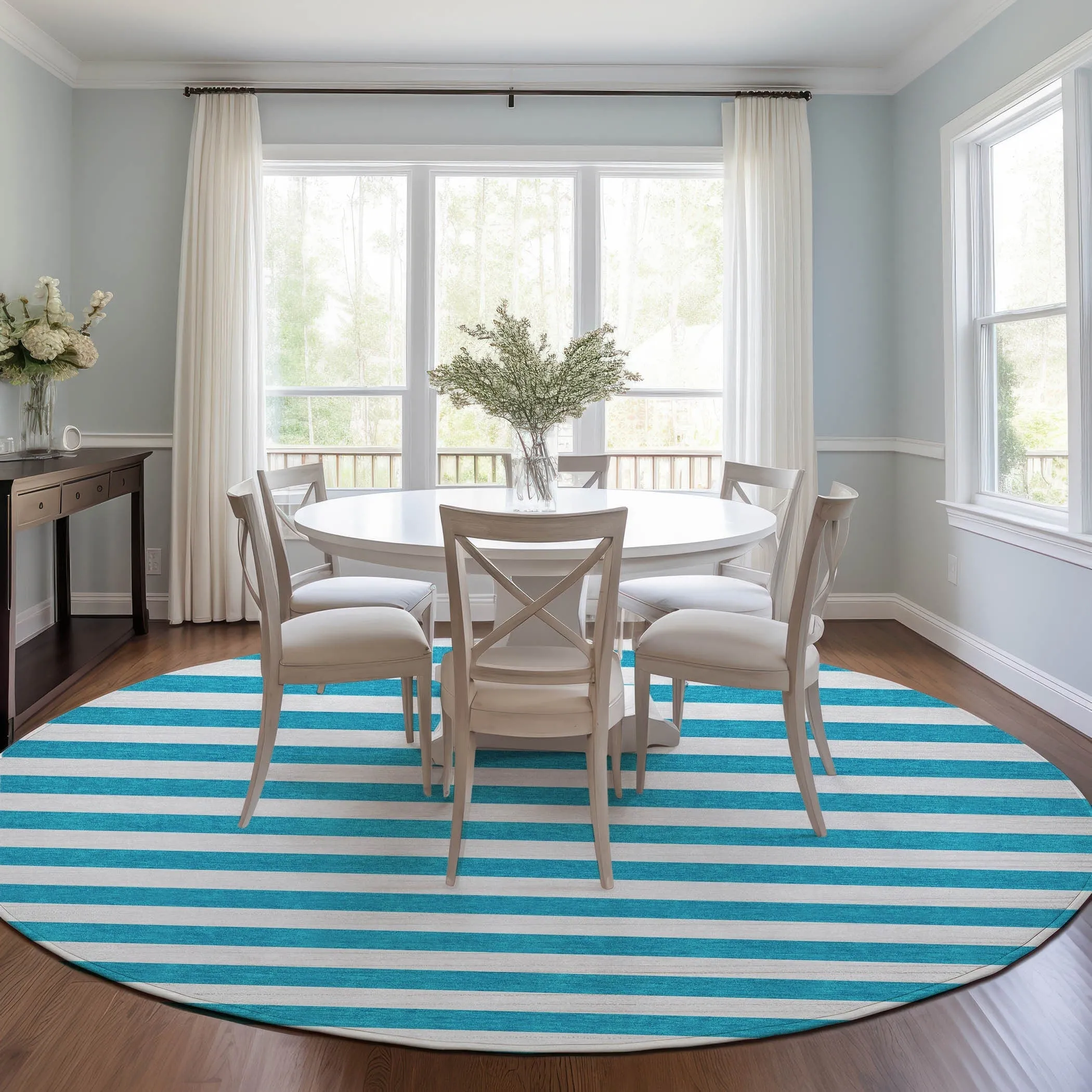 Machine Washable Indoor/ Outdoor Cabana Striped Chantille Rug