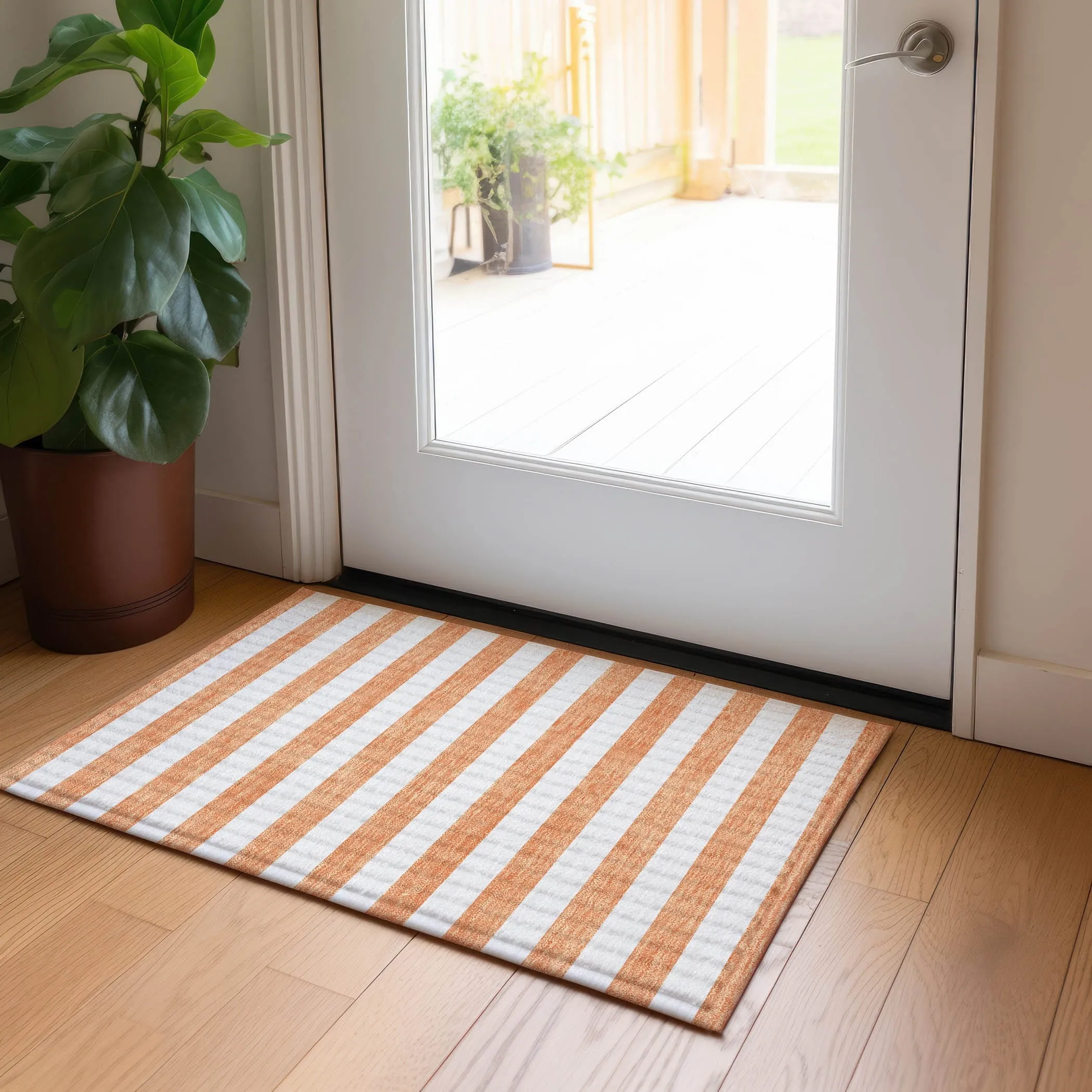 Machine Washable Indoor/ Outdoor Cabana Striped Chantille Rug