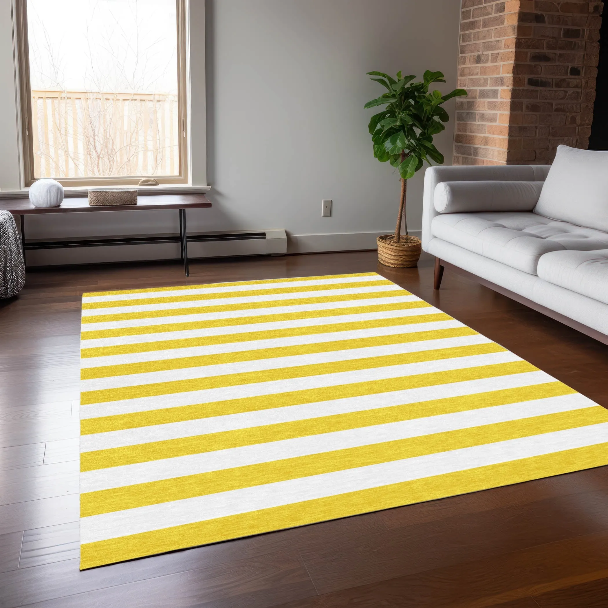 Machine Washable Indoor/ Outdoor Cabana Striped Chantille Rug