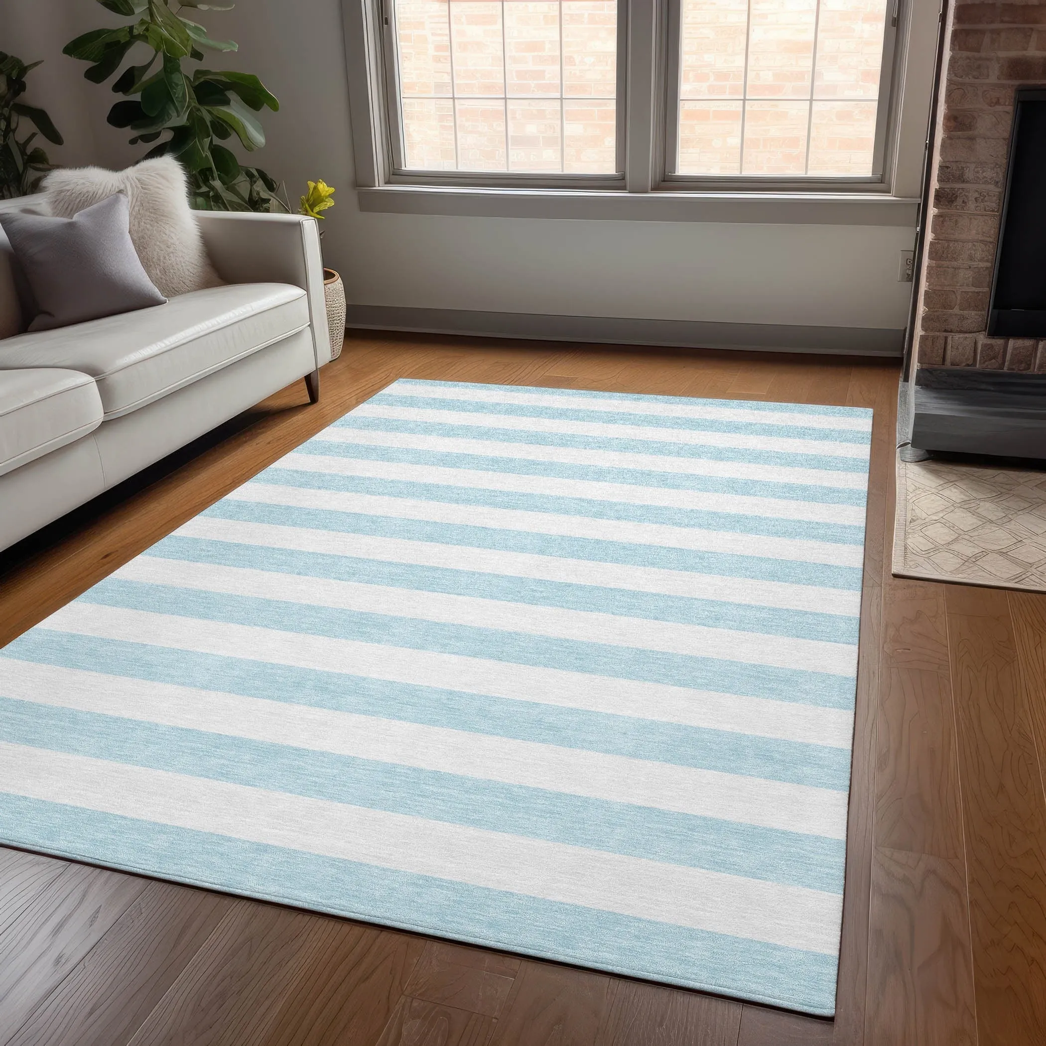 Machine Washable Indoor/ Outdoor Cabana Striped Chantille Rug