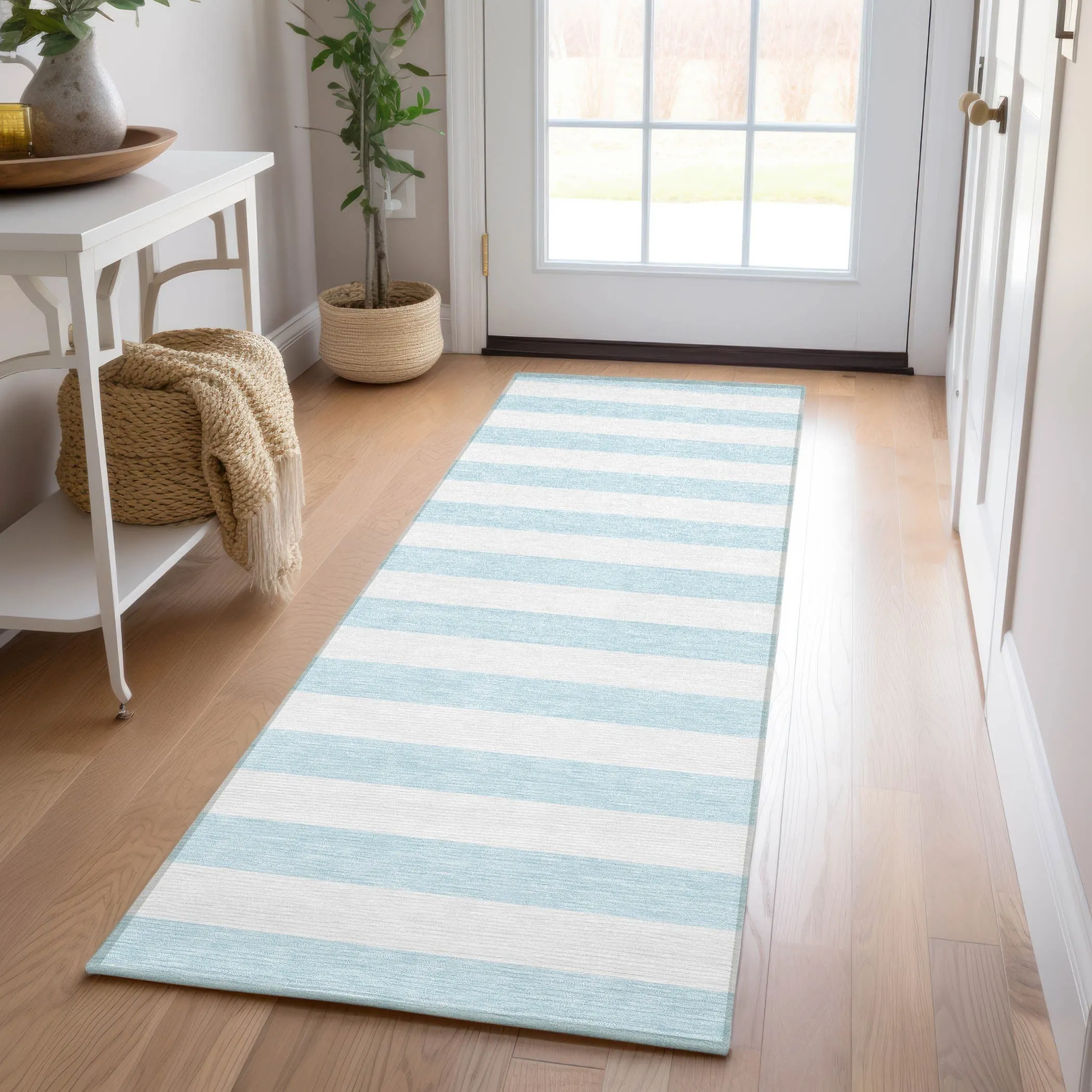 Machine Washable Indoor/ Outdoor Cabana Striped Chantille Rug