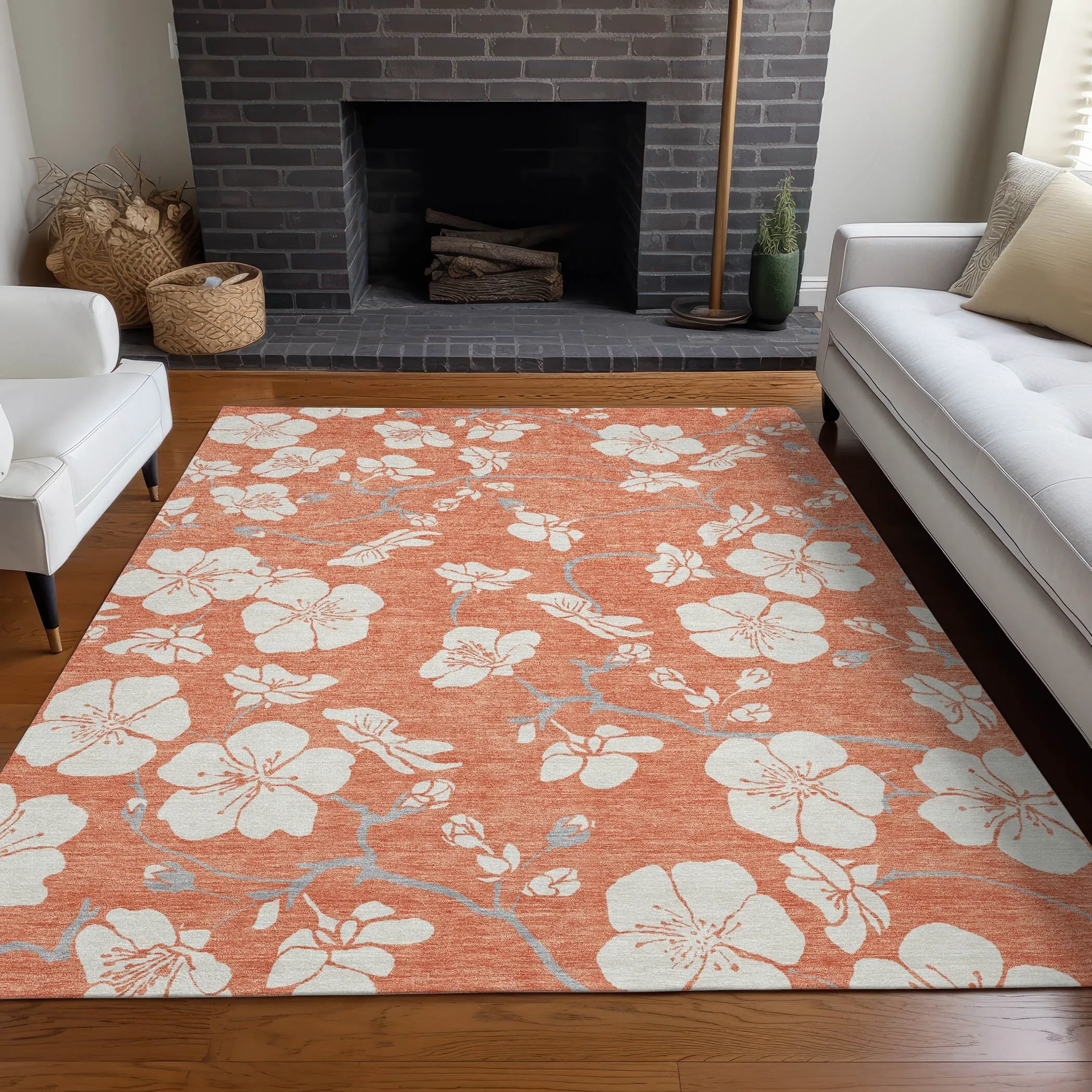 Machine Washable Indoor/ Outdoor Calm Floral Chantille Rug