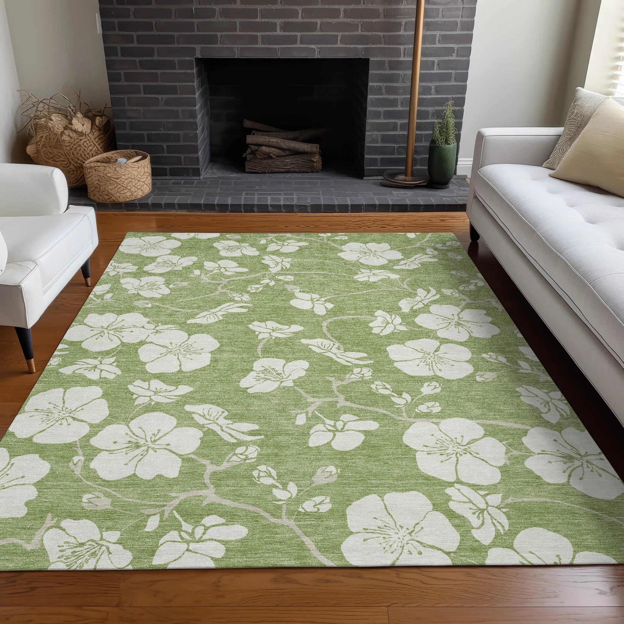Machine Washable Indoor/ Outdoor Calm Floral Chantille Rug