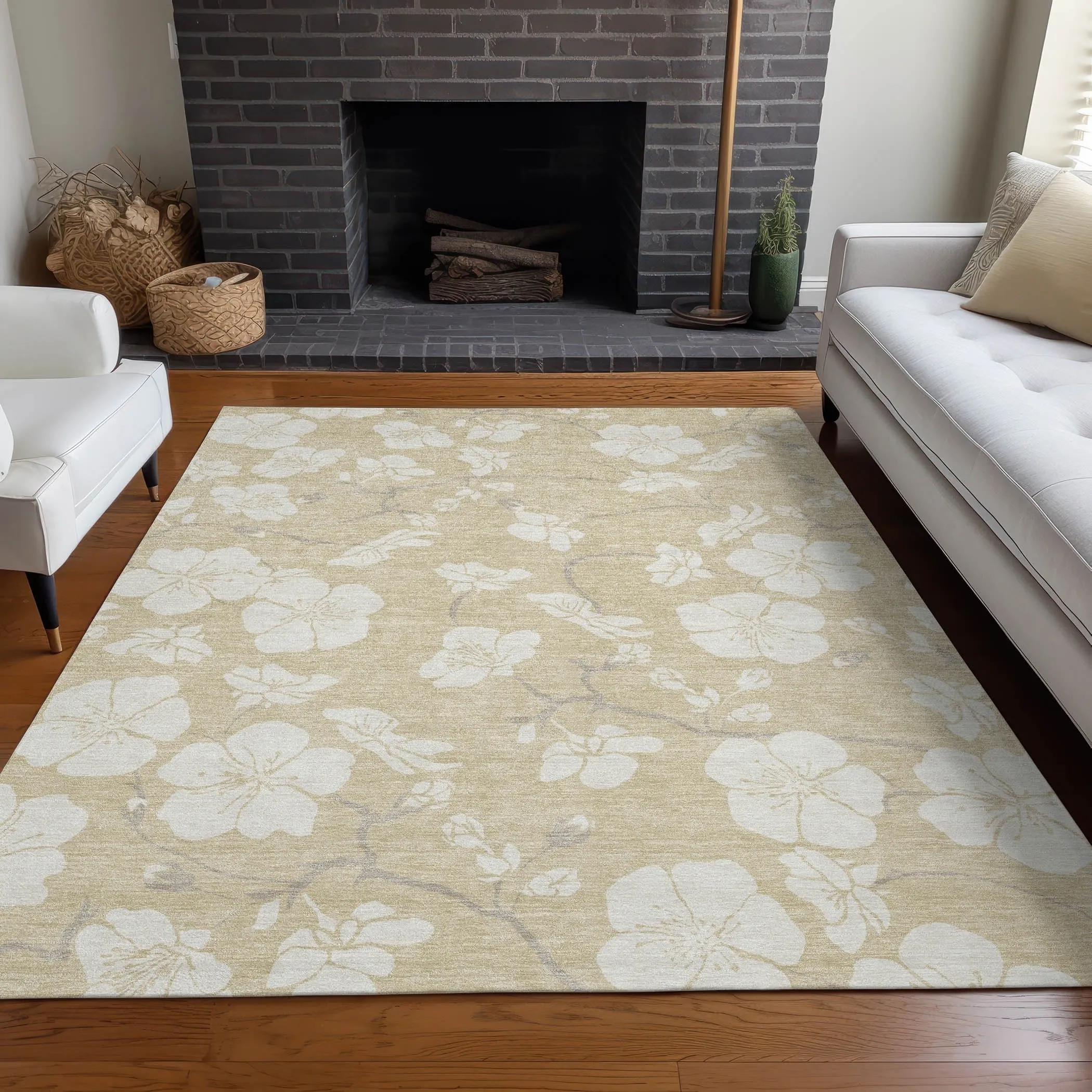 Machine Washable Indoor/ Outdoor Calm Floral Chantille Rug