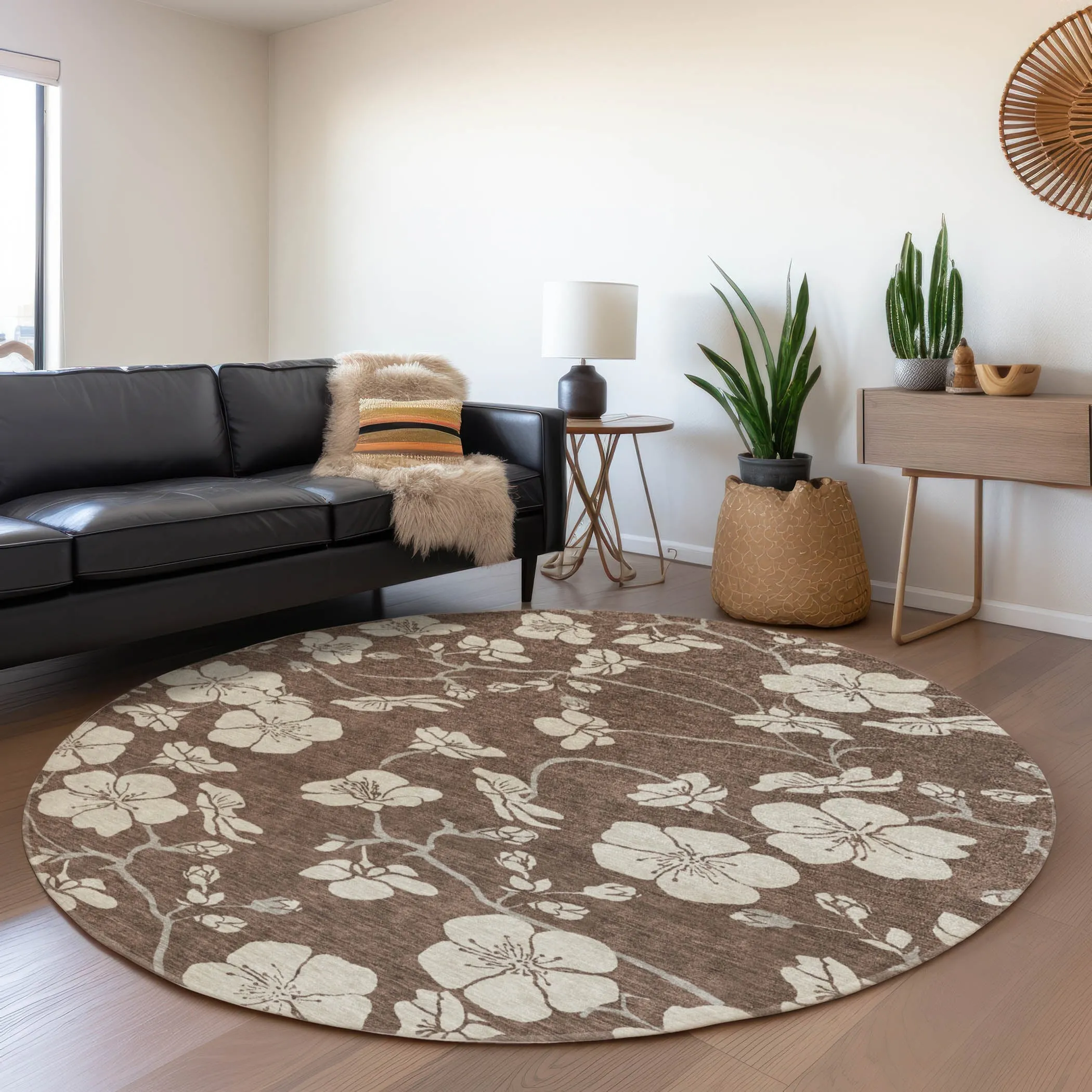 Machine Washable Indoor/ Outdoor Calm Floral Chantille Rug