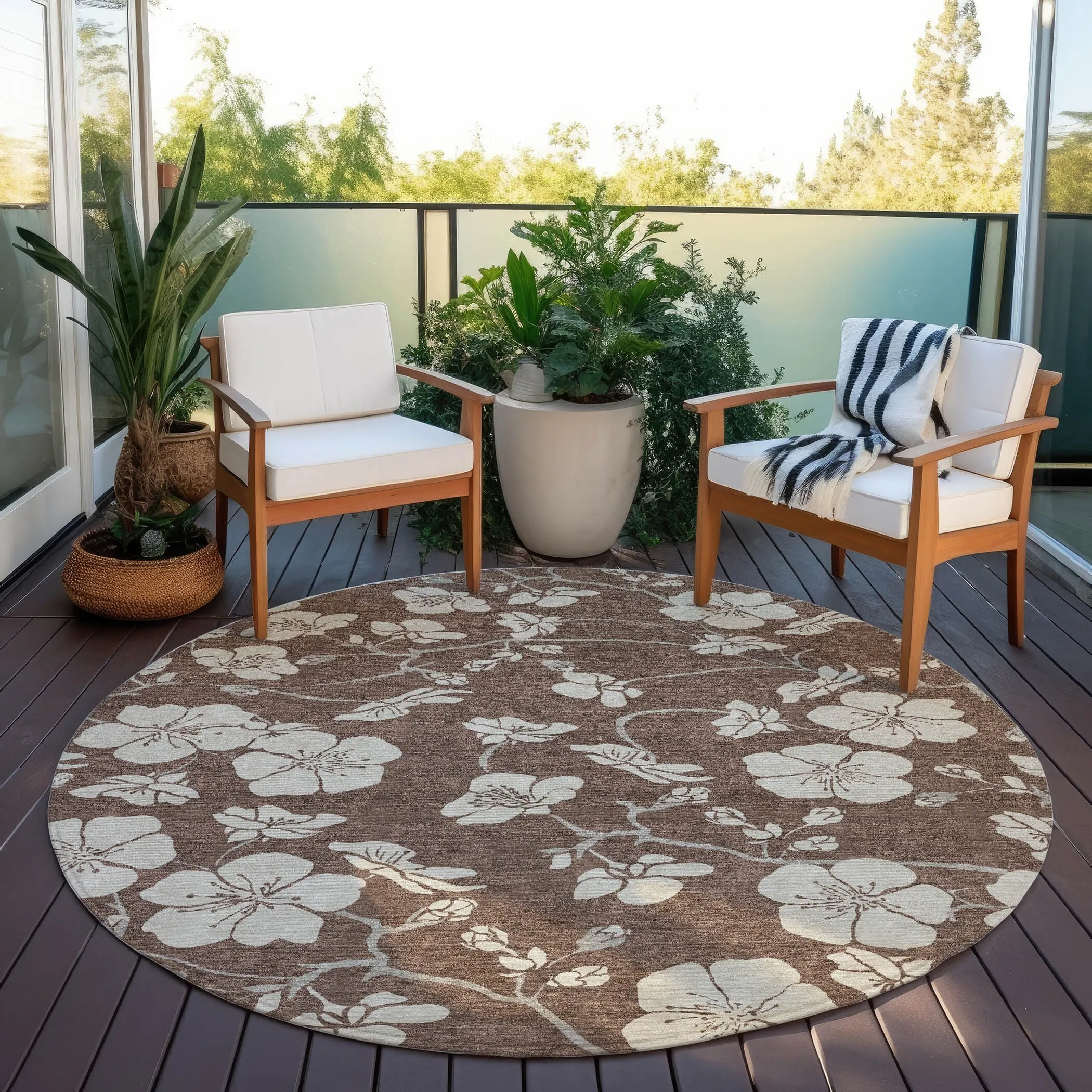 Machine Washable Indoor/ Outdoor Calm Floral Chantille Rug