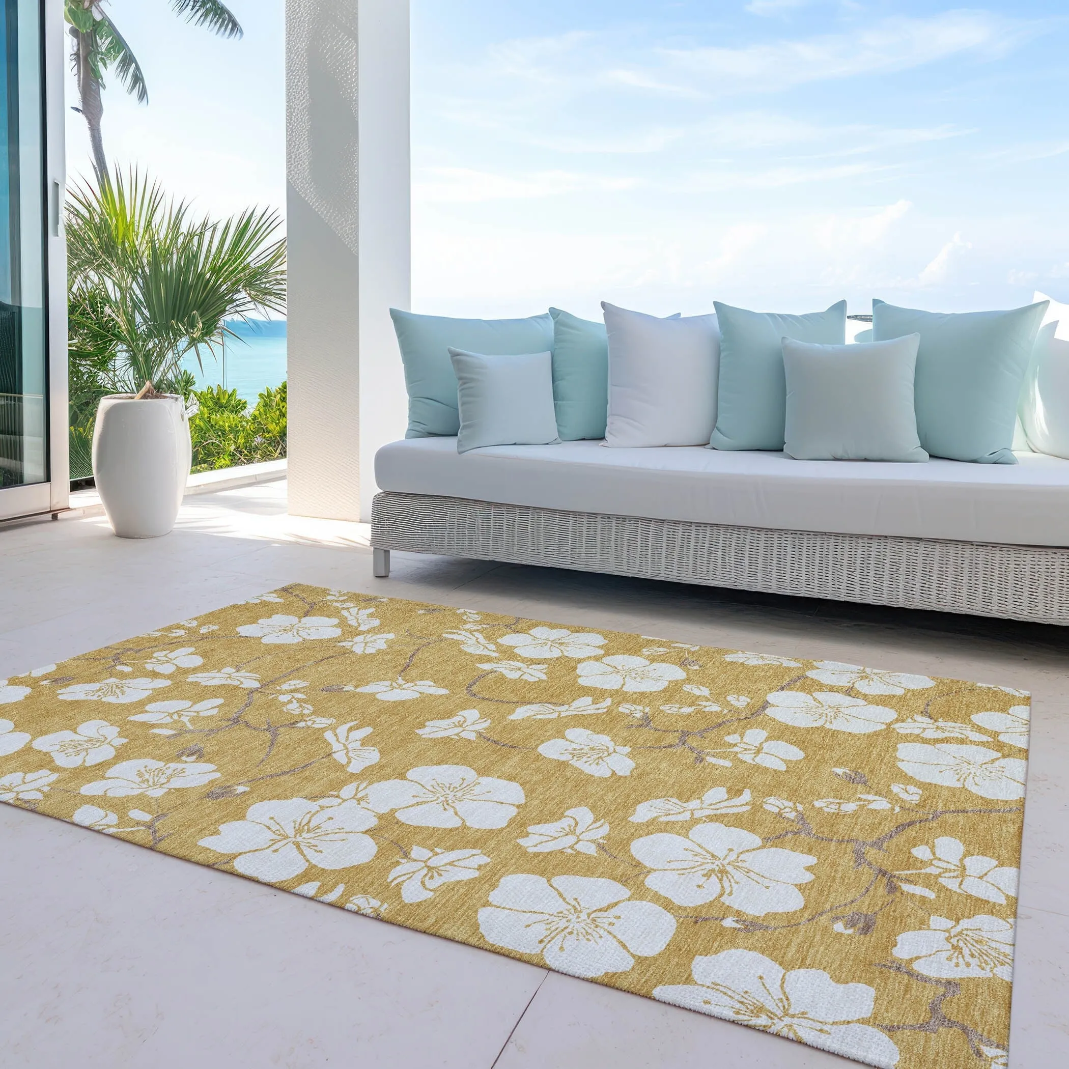 Machine Washable Indoor/ Outdoor Calm Floral Chantille Rug