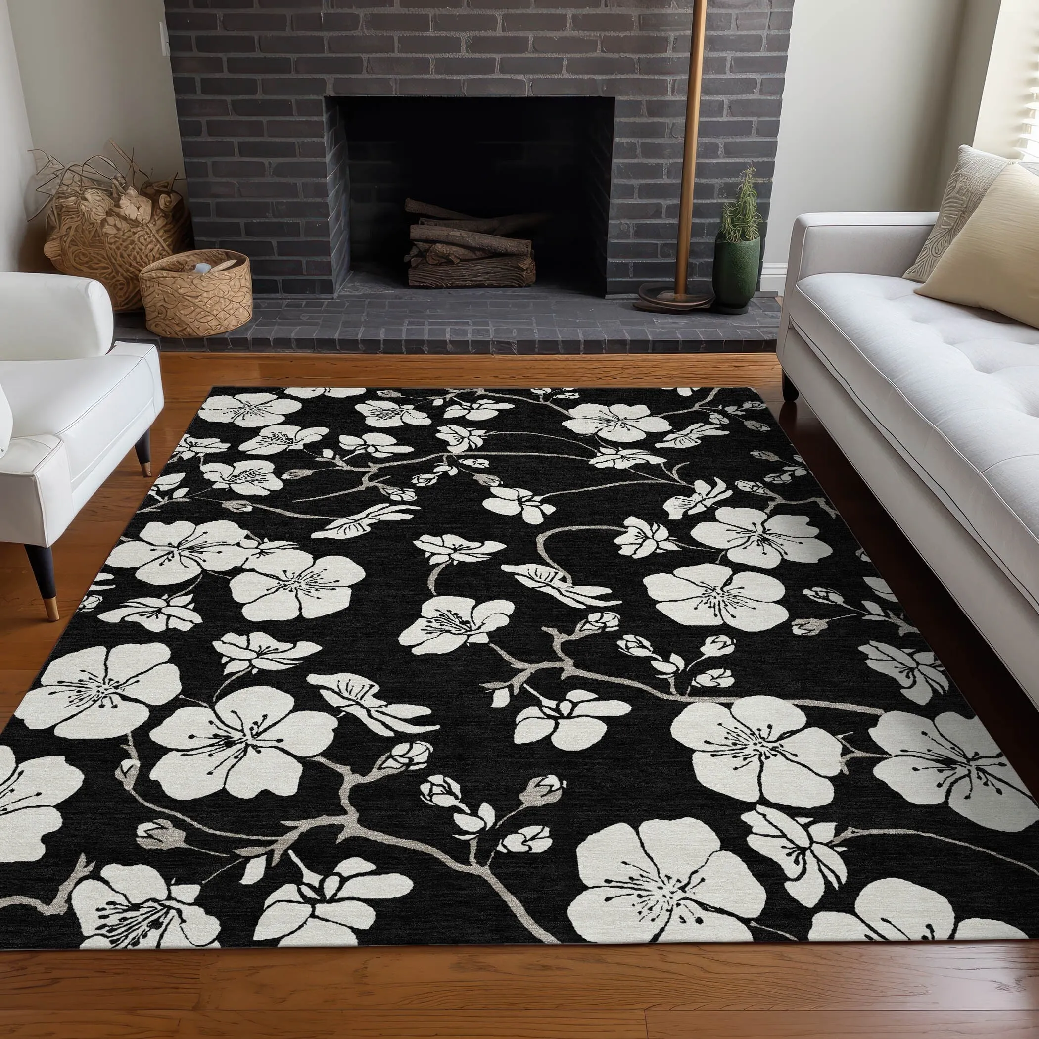 Machine Washable Indoor/ Outdoor Calm Floral Chantille Rug
