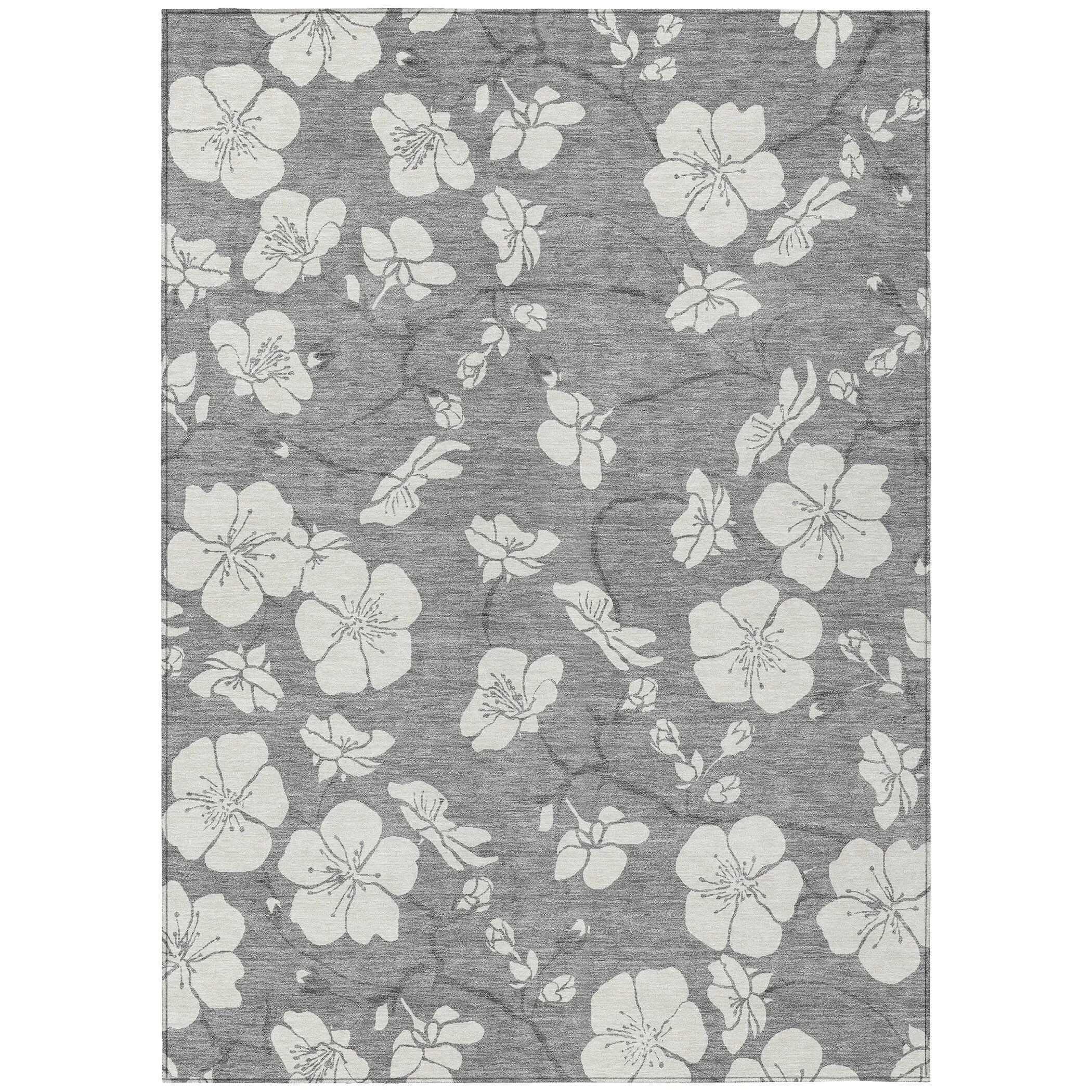 Machine Washable Indoor/ Outdoor Calm Floral Chantille Rug